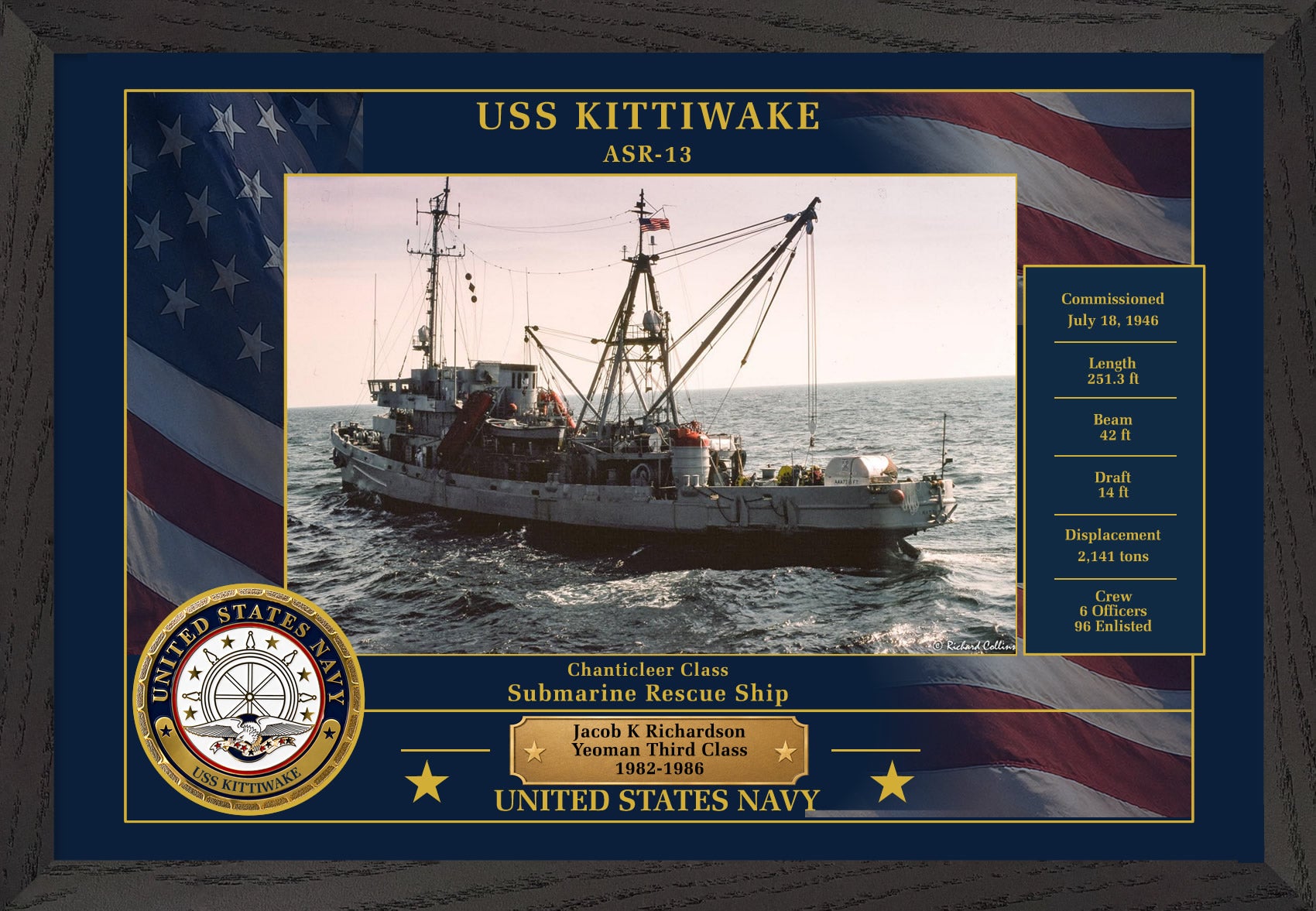 USS Kittiwake ASR-13 Framed Patriotic Photo