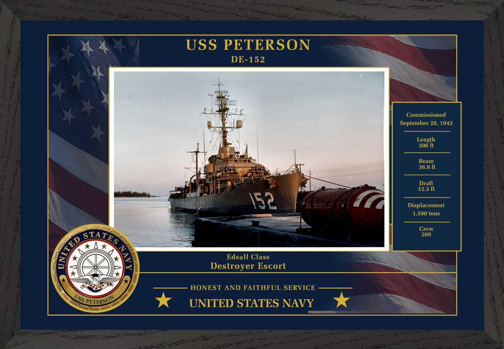 USS Peterson DE-152 Framed Patriotic Photo