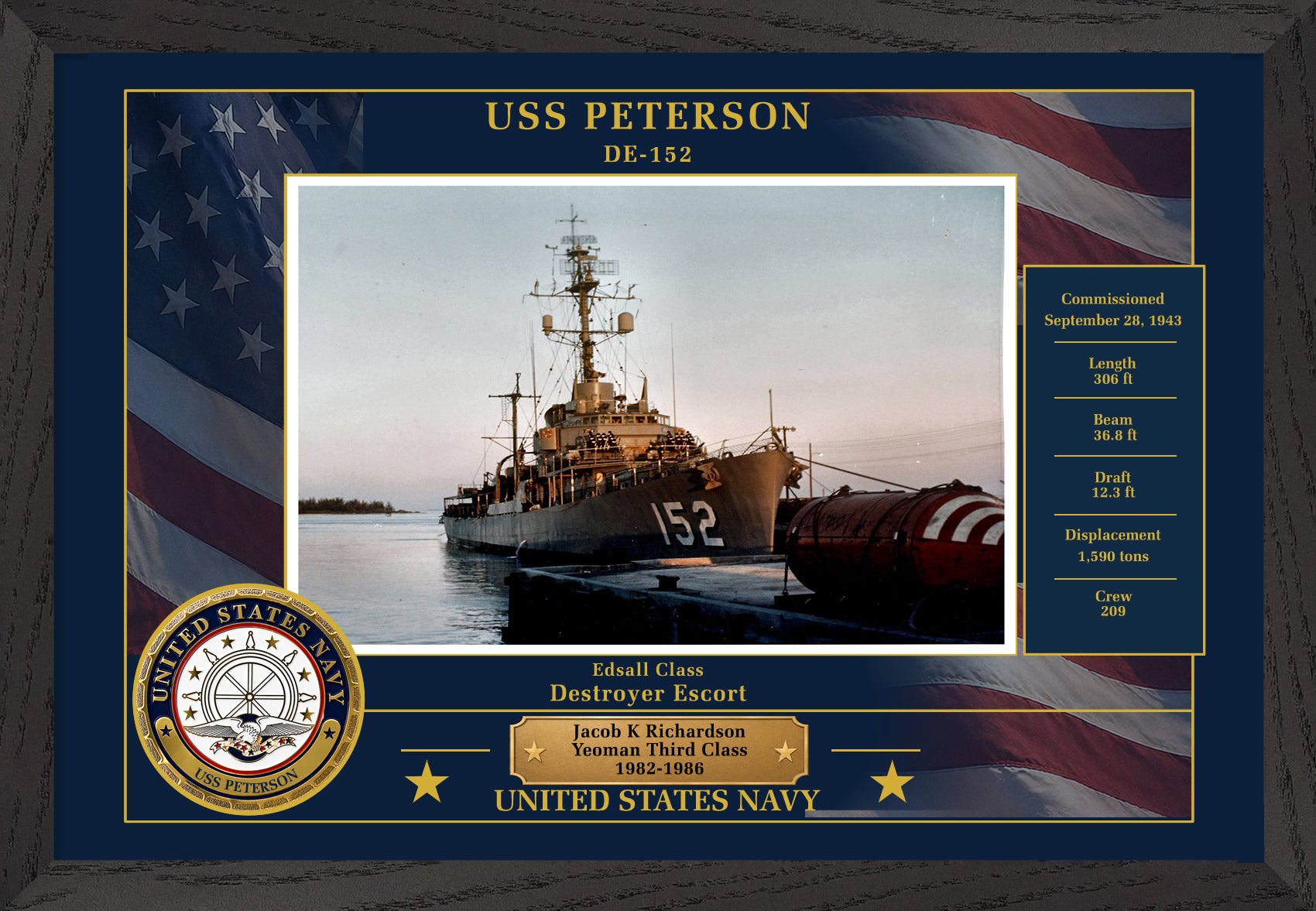 USS Peterson DE-152 Framed Patriotic Photo