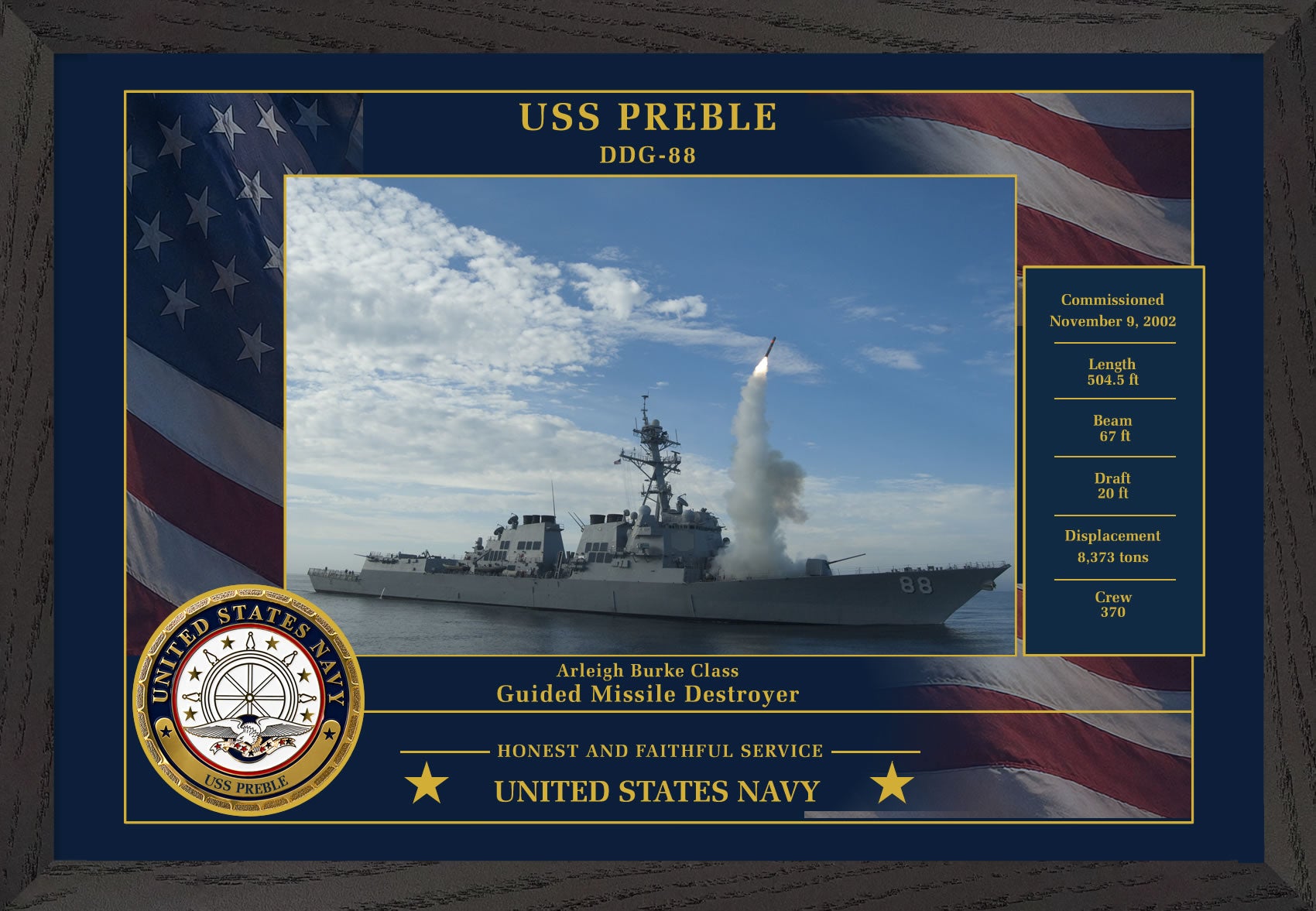 USS Preble DDG-88 Framed Patriotic Photo