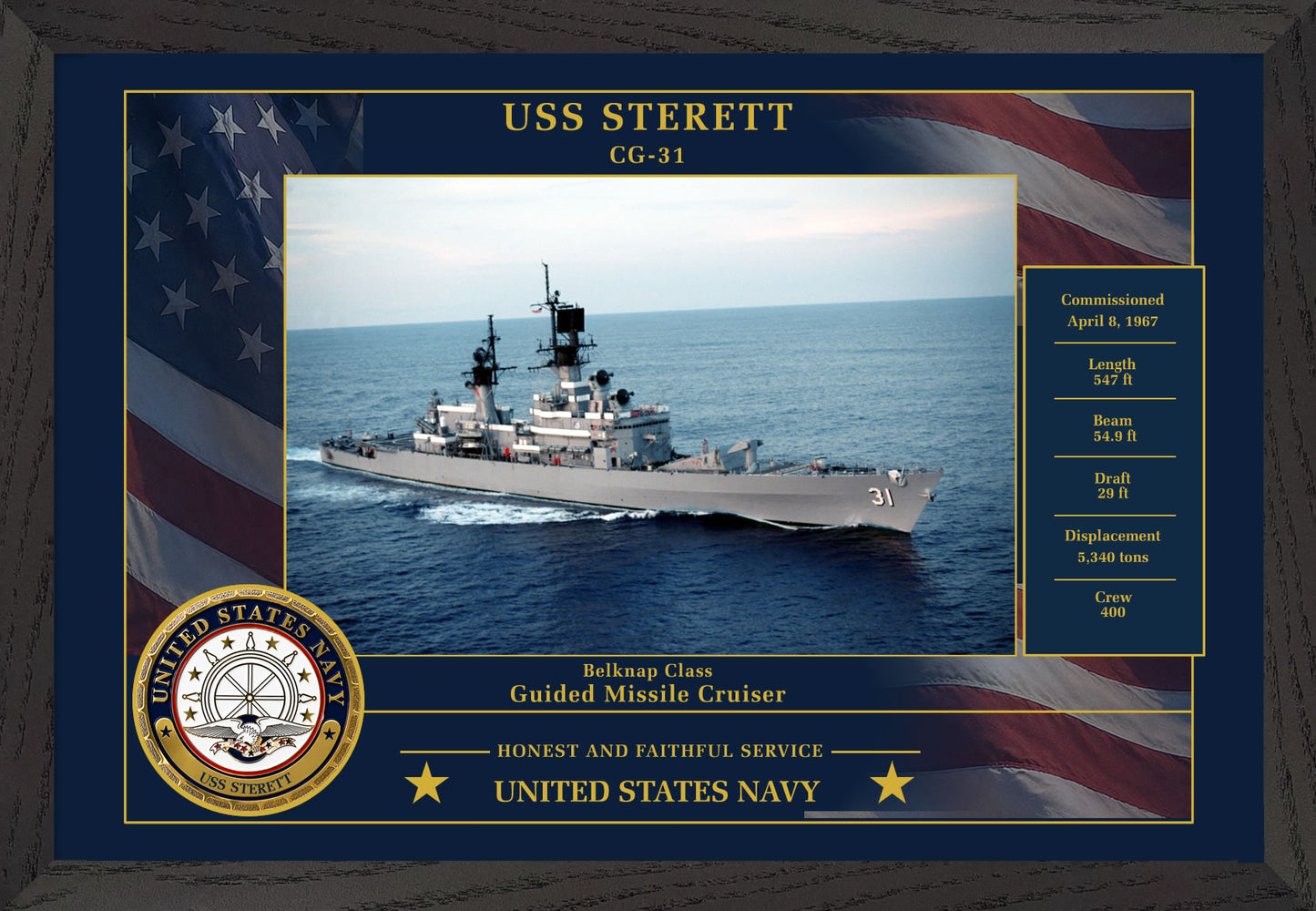 USS Sterett CG-31 Framed Patriotic Photo