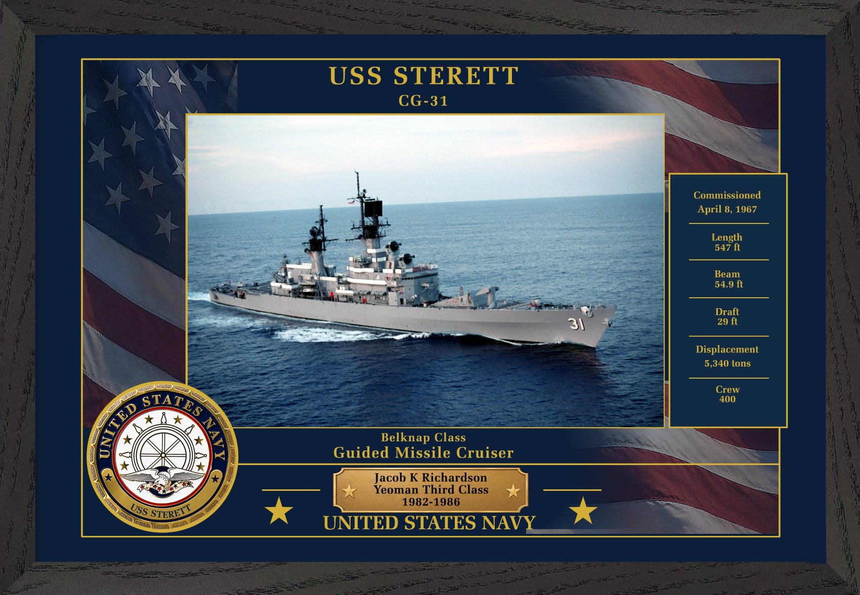 USS Sterett CG-31 Framed Patriotic Photo