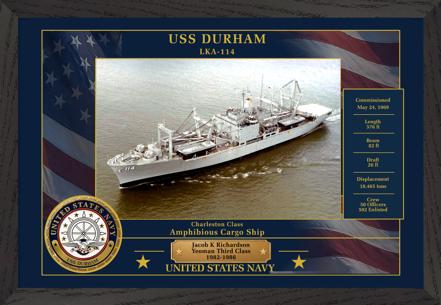 USS Durham LKA-114 Framed Patriotic Photo