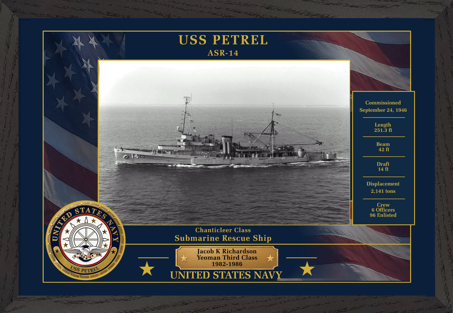 USS Petrel ASR-14 Framed Patriotic Photo