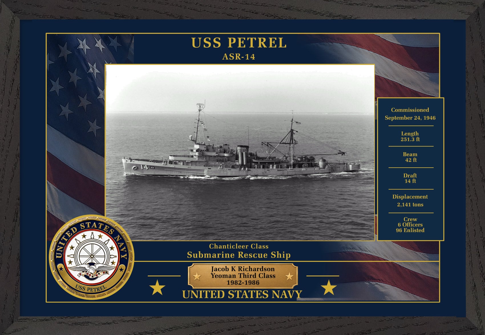 USS Petrel ASR-14 Framed Patriotic Photo