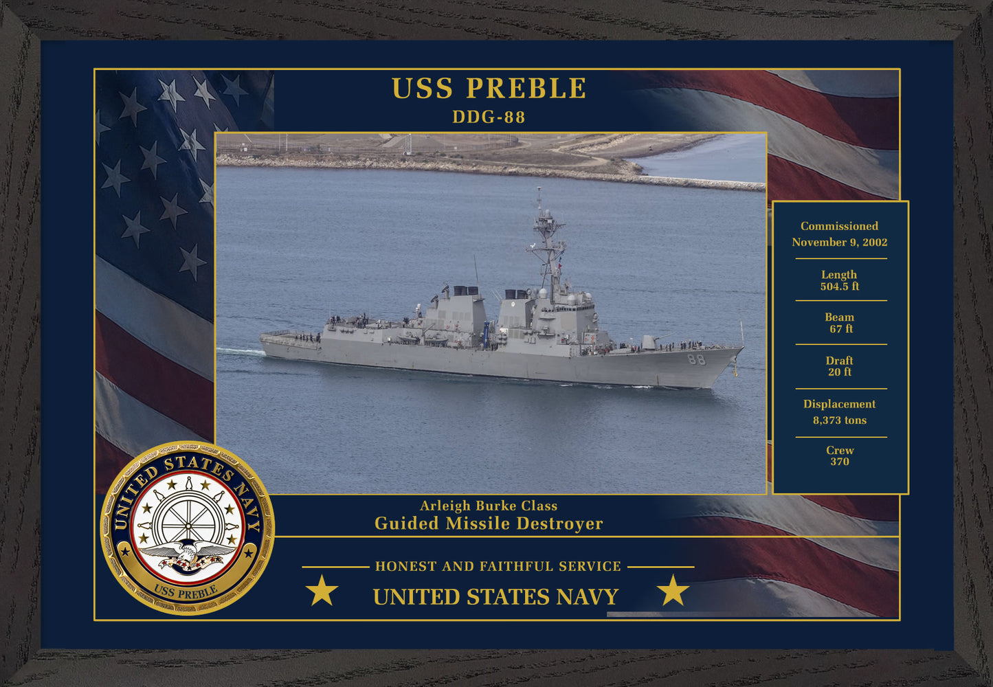 USS Preble DDG-88 Framed Patriotic Photo