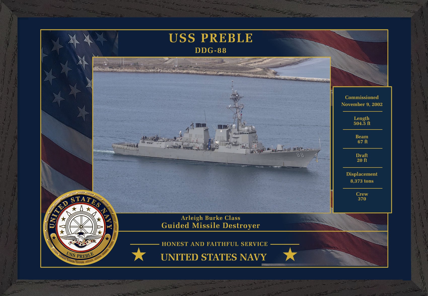 USS Preble DDG-88 Framed Patriotic Photo