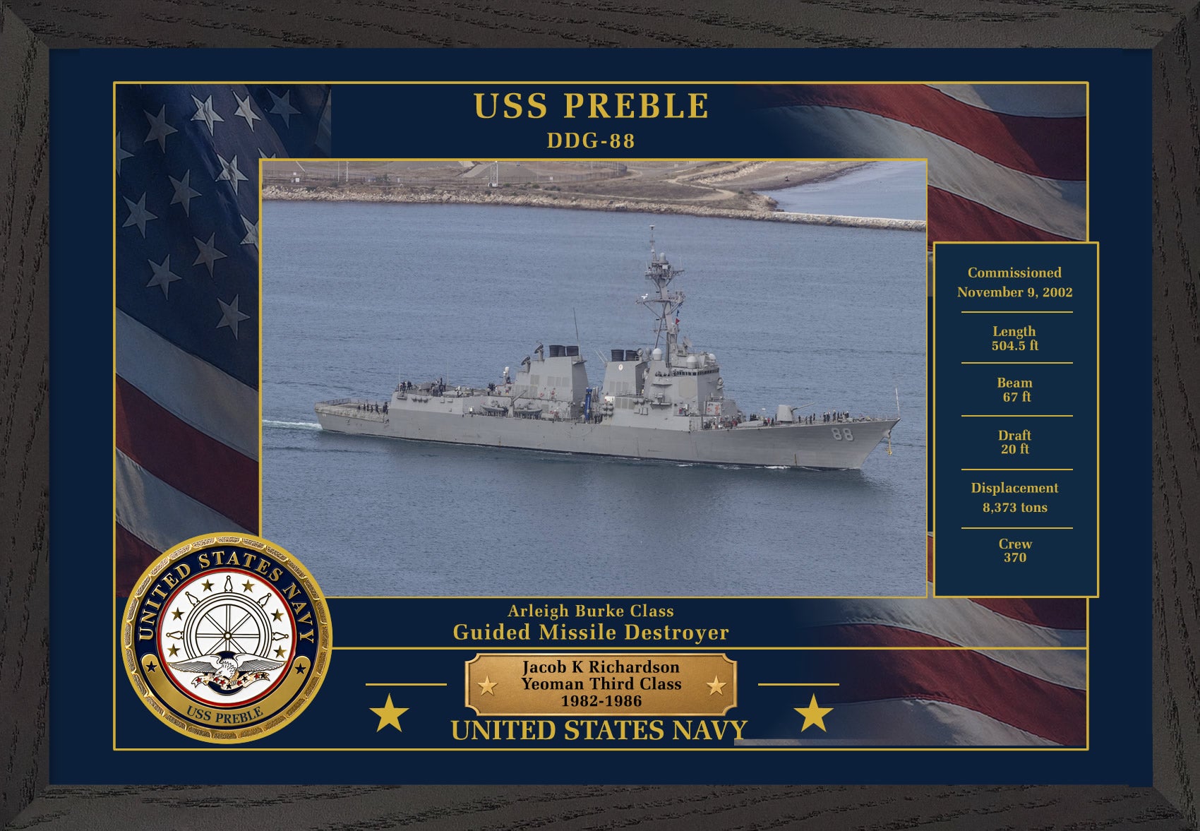 USS Preble DDG-88 Framed Patriotic Photo