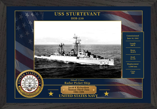 USS Sturtevant DER-239 Framed Patriotic Photo