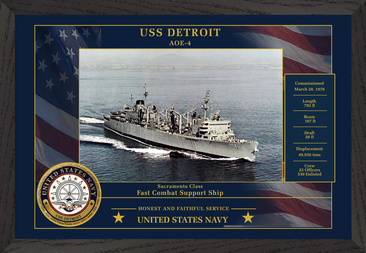 USS Detroit AOE-4 Framed Patriotic Photo
