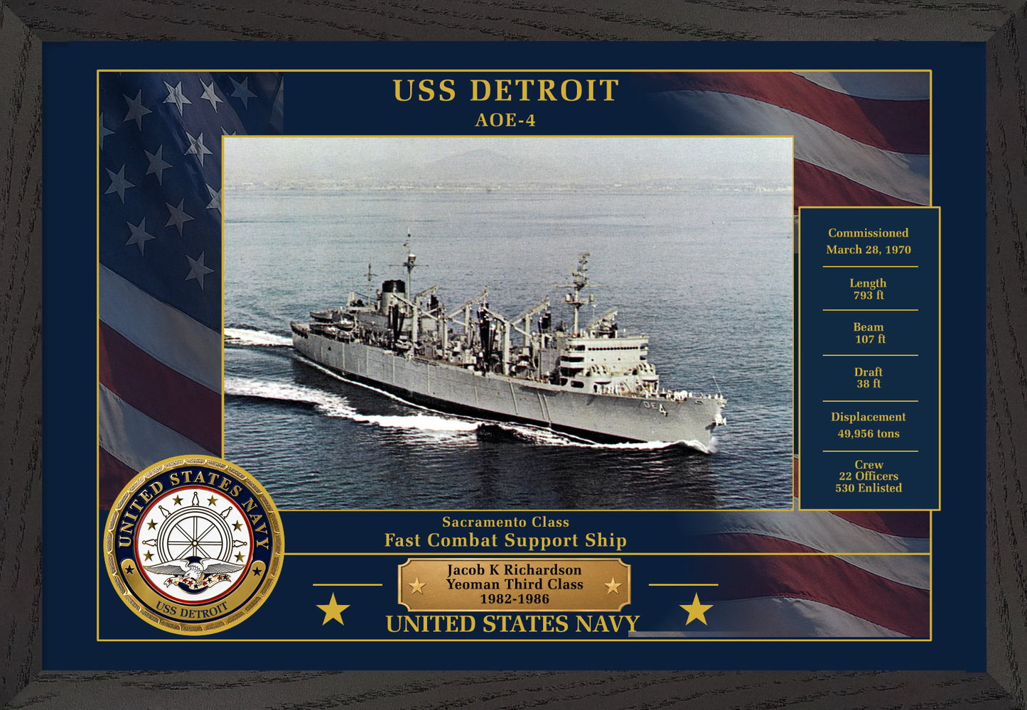 USS Detroit AOE-4 Framed Patriotic Photo