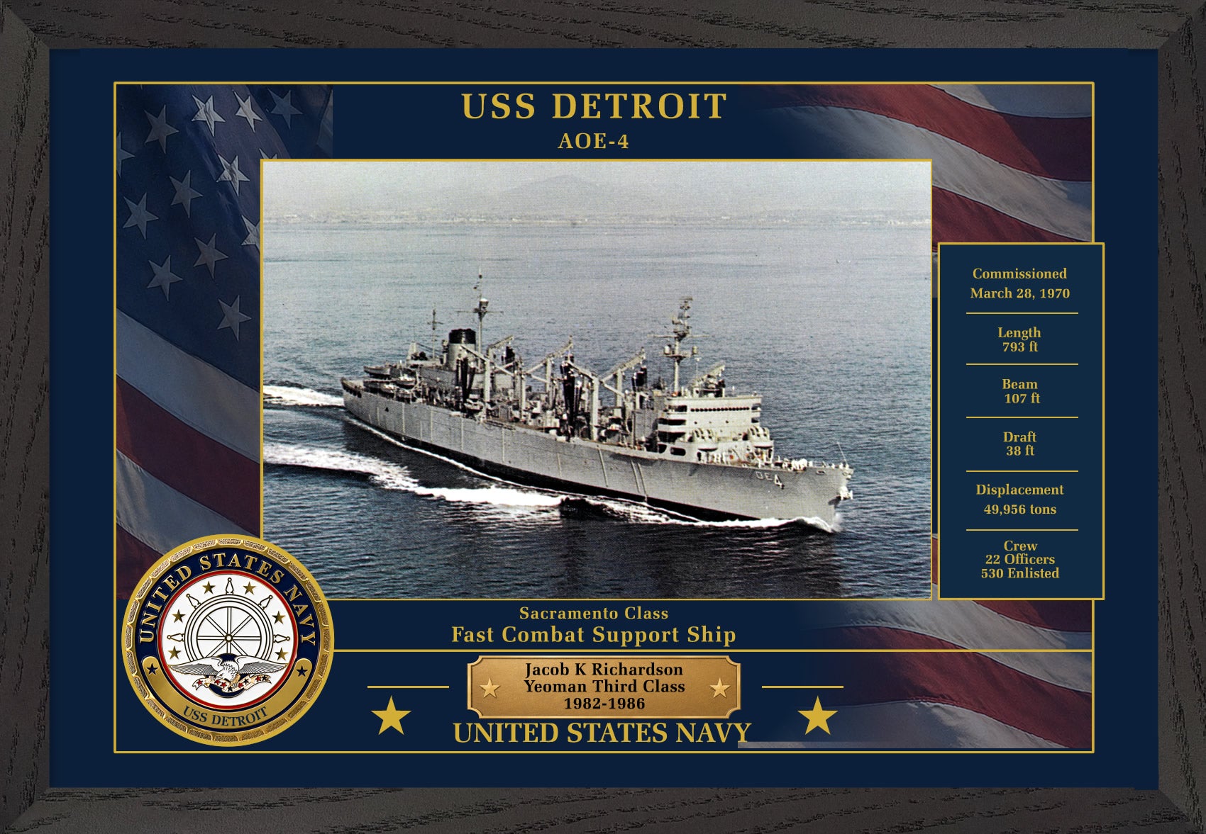 USS Detroit AOE-4 Framed Patriotic Photo