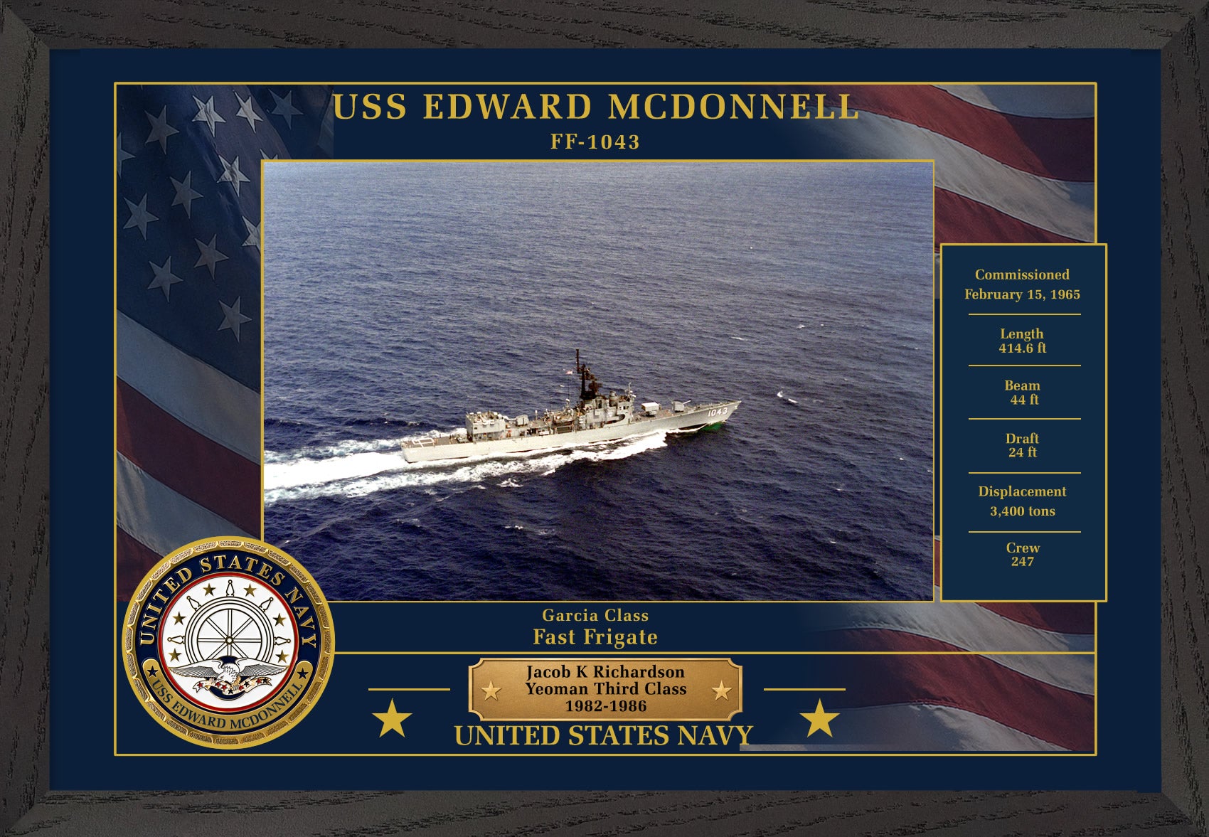 USS Edward Mcdonnell FF-1043 Framed Patriotic Photo