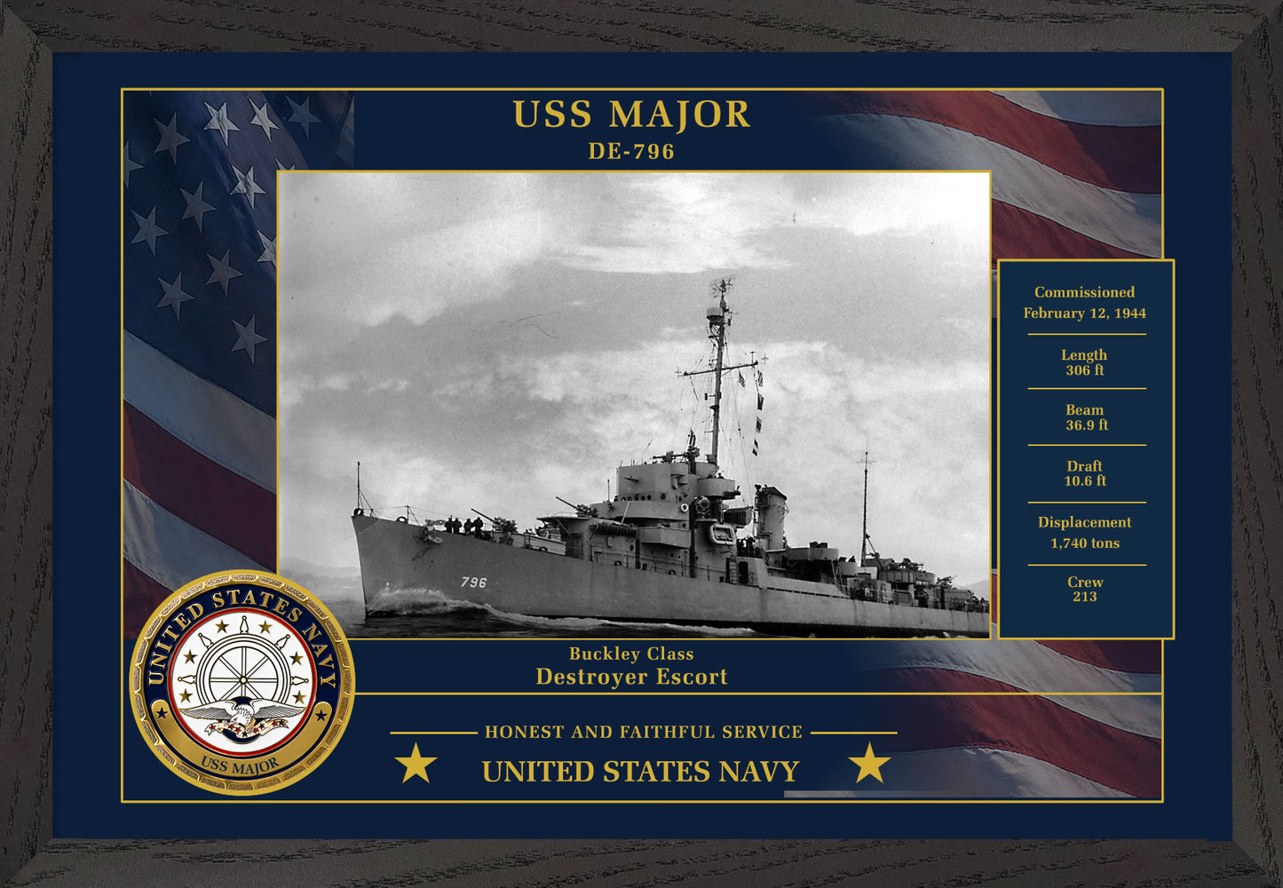 USS Major DE-796 Framed Patriotic Photo