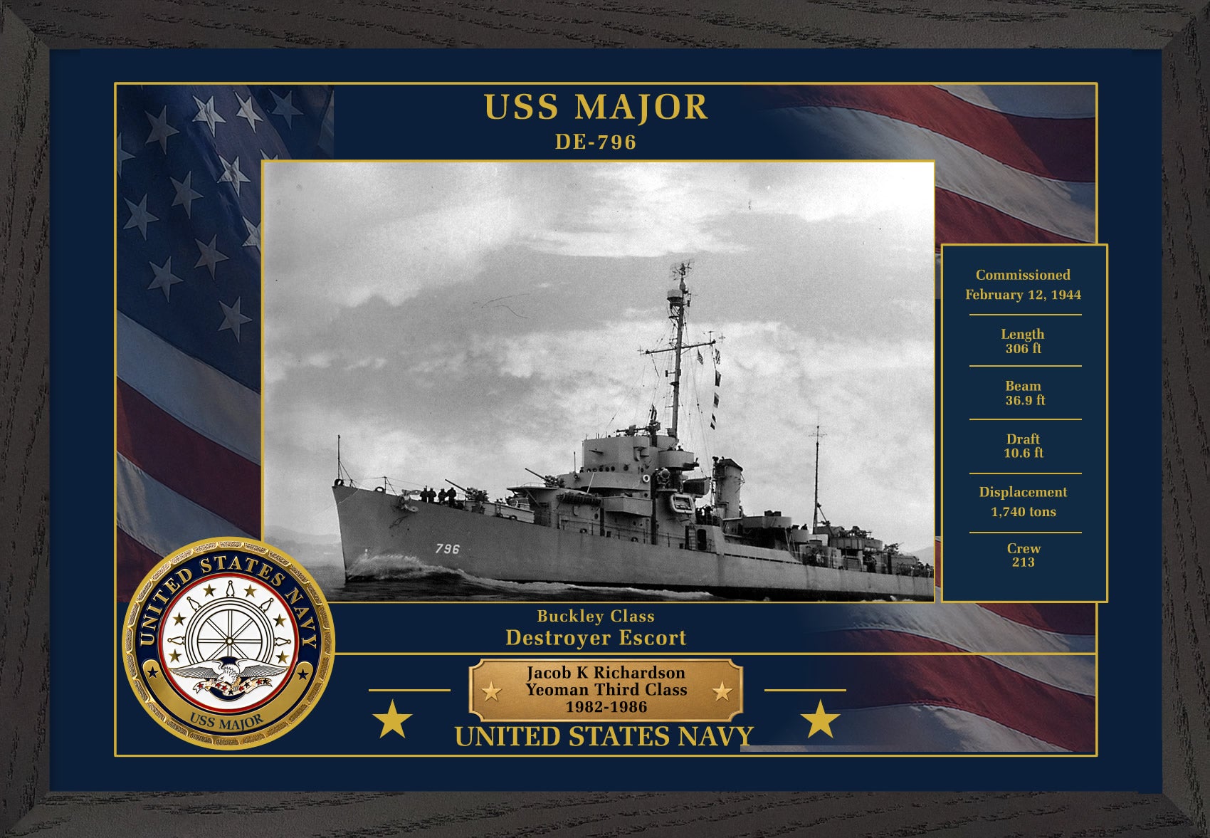 USS Major DE-796 Framed Patriotic Photo