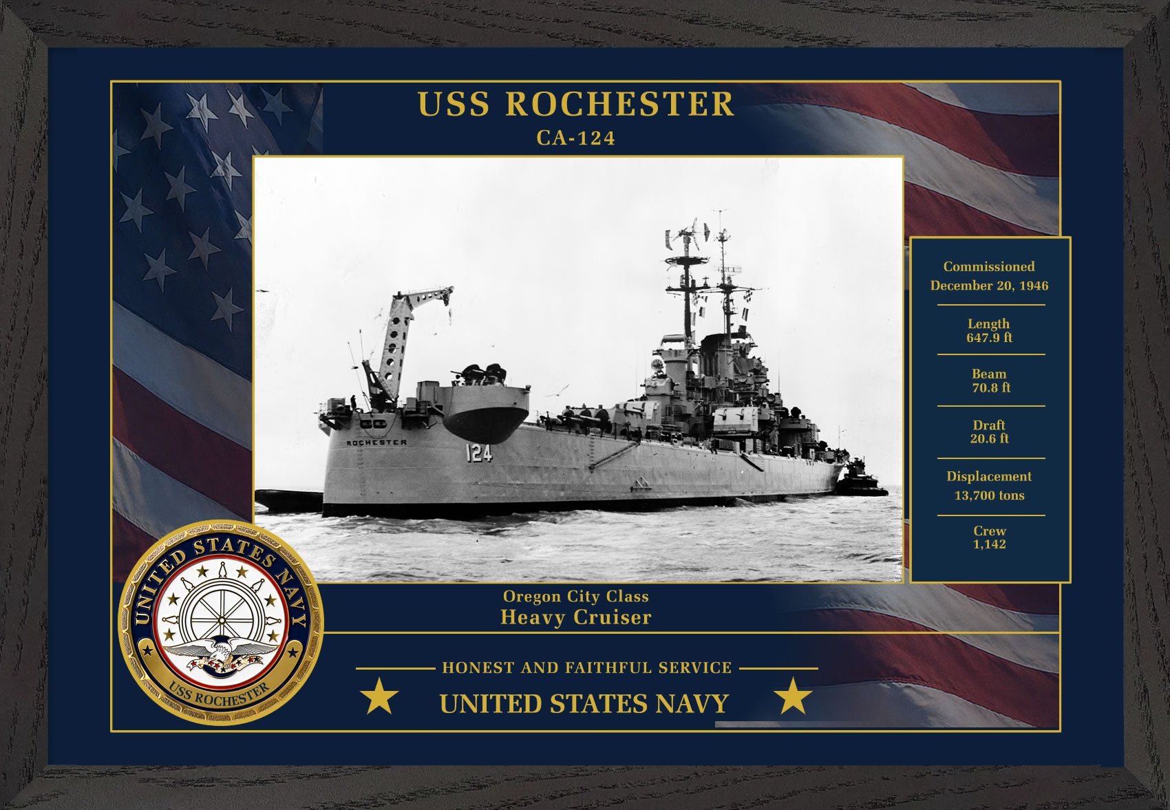 USS Rochester CA-124 Framed Patriotic Photo
