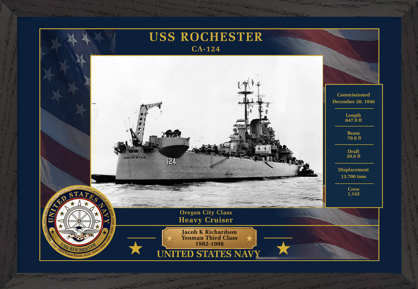USS Rochester CA-124 Framed Patriotic Photo