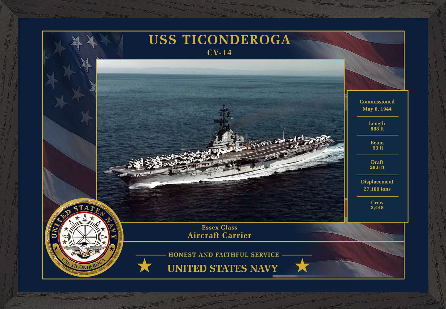 USS Ticonderoga CV-14 Framed Patriotic Photo