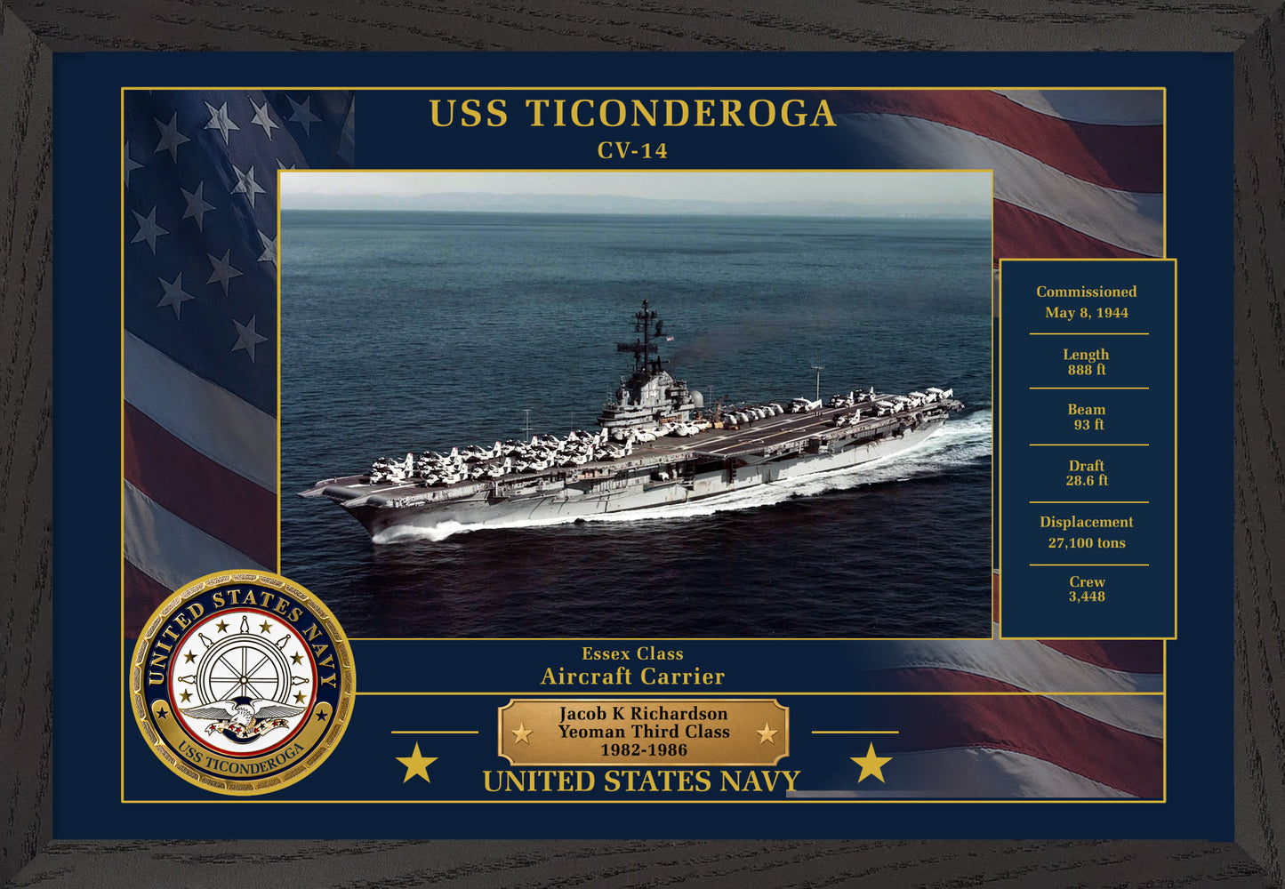 USS Ticonderoga CV-14 Framed Patriotic Photo