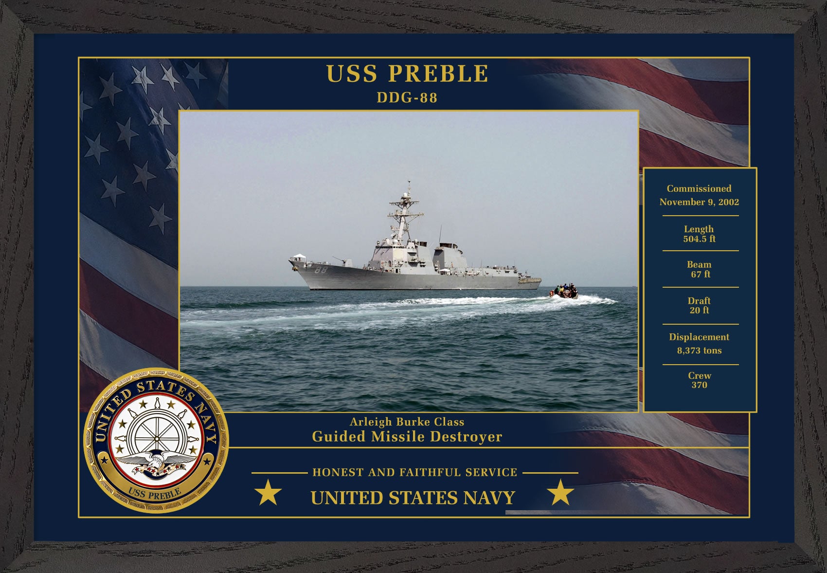 USS Preble DDG-88 Framed Patriotic Photo