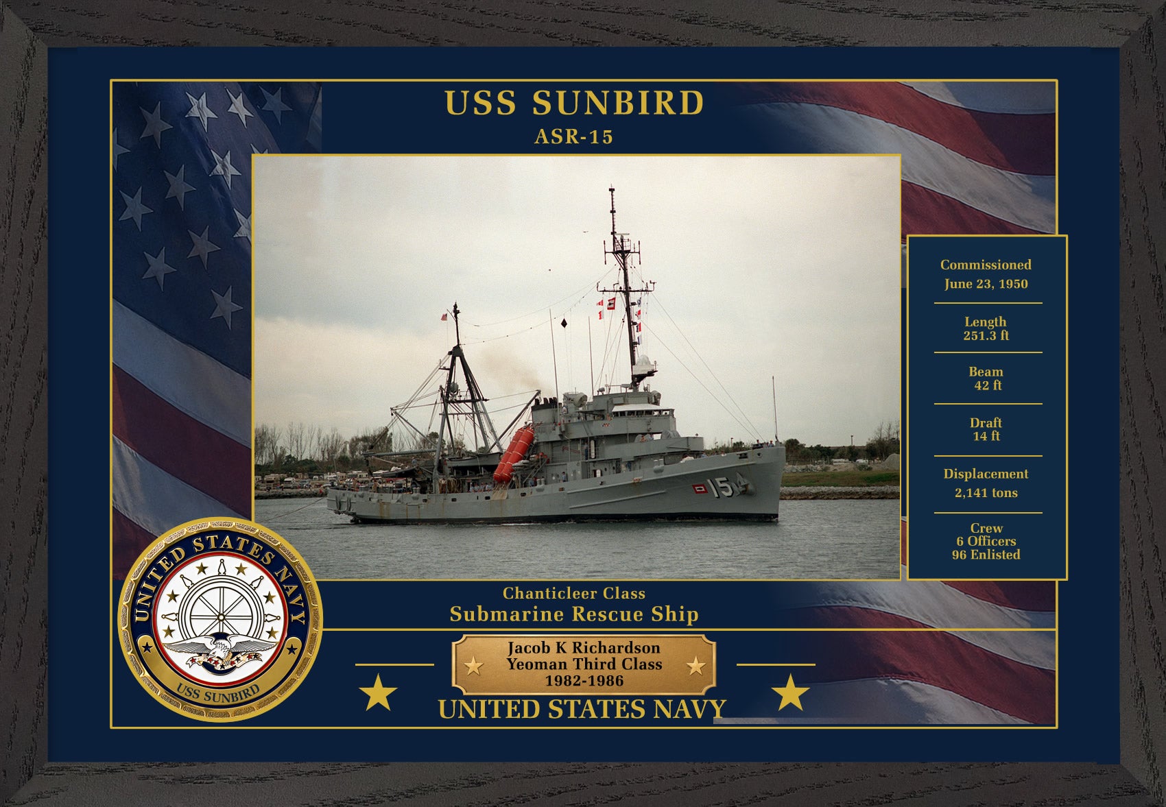 USS Sunbird ASR-15 Framed Patriotic Photo
