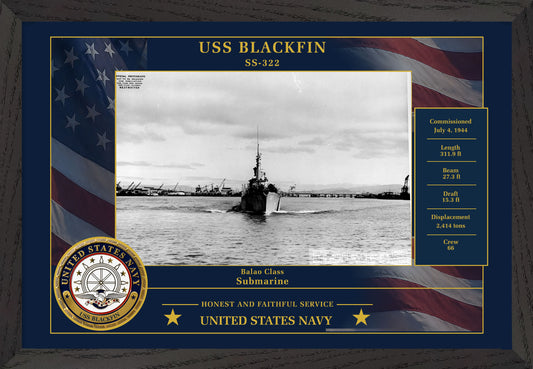 USS Blackfin SS-322 Framed Patriotic Photo