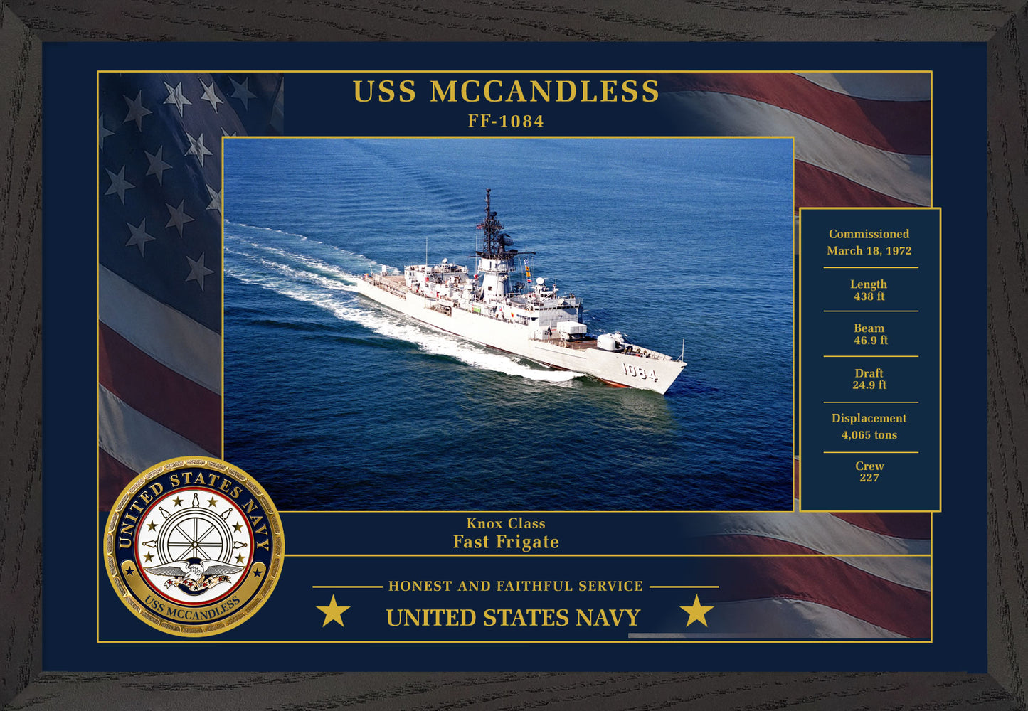 USS Mccandless FF-1084 Framed Patriotic Photo