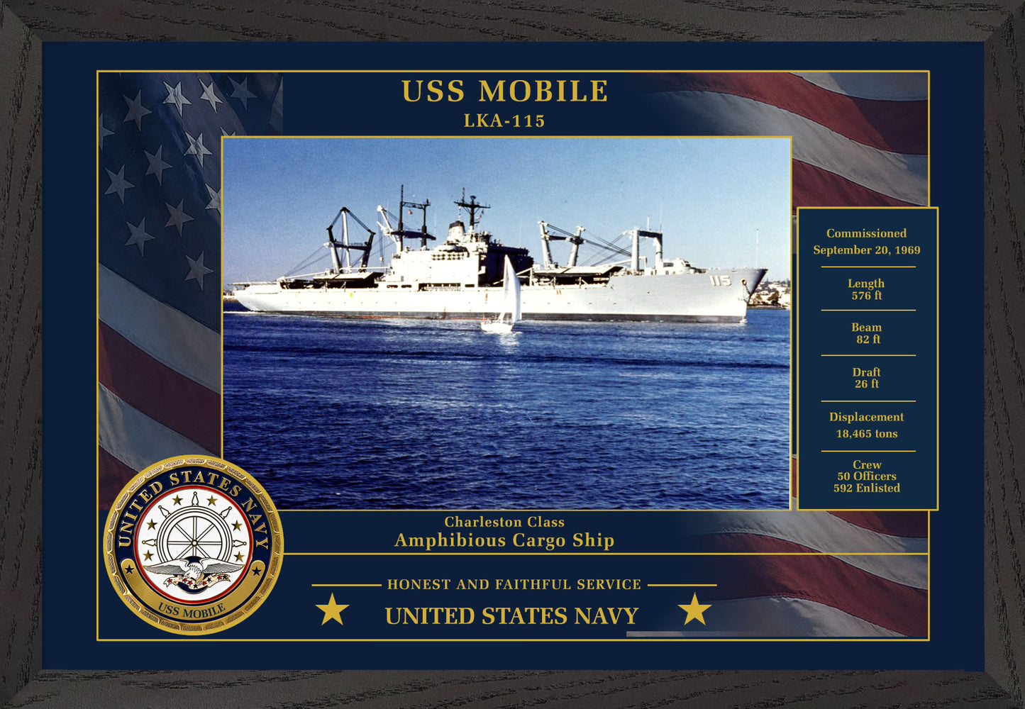 USS Mobile LKA-115 Framed Patriotic Photo