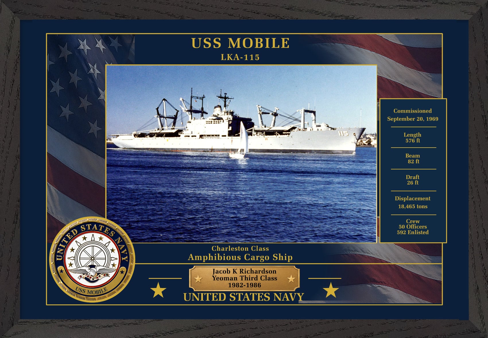 USS Mobile LKA-115 Framed Patriotic Photo