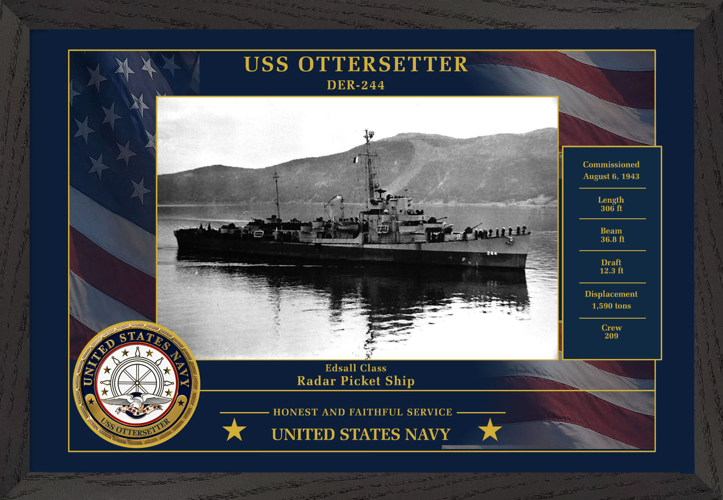 USS Ottersetter DER-244 Framed Patriotic Photo