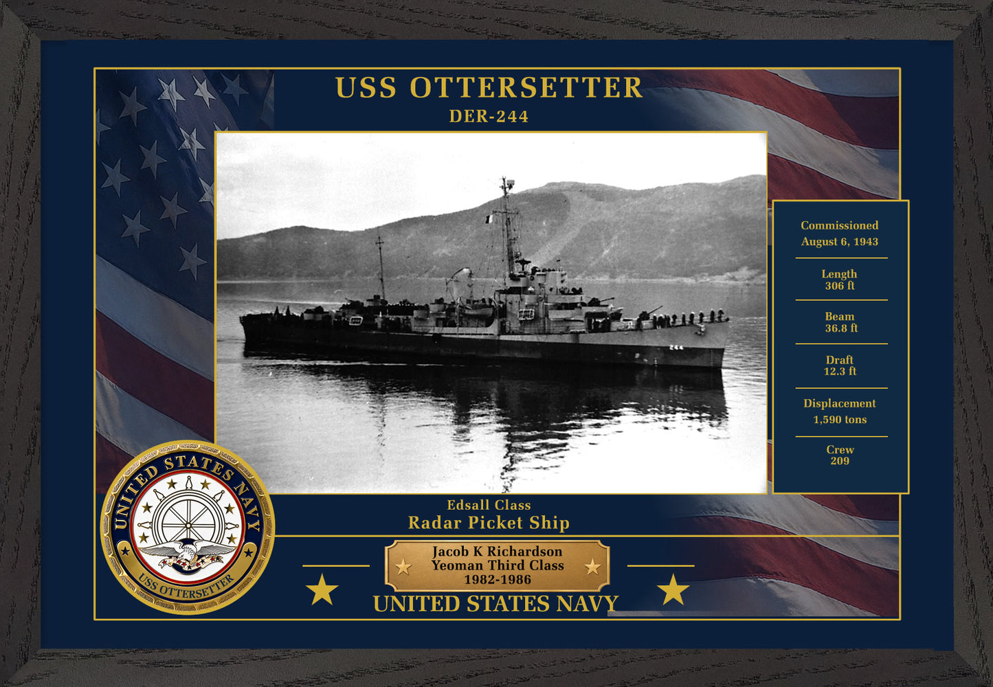 USS Ottersetter DER-244 Framed Patriotic Photo