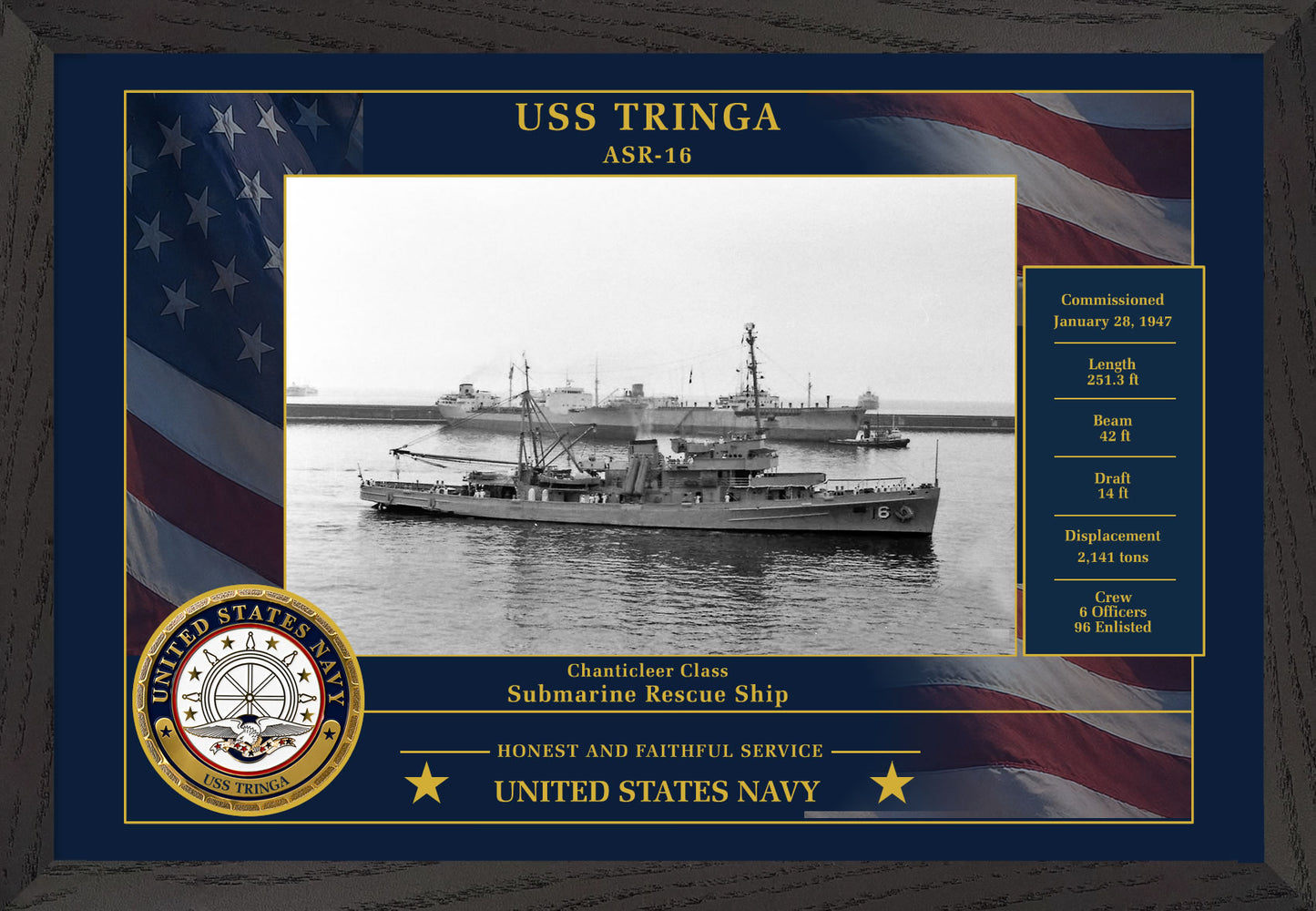 USS Tringa ASR-16 Framed Patriotic Photo