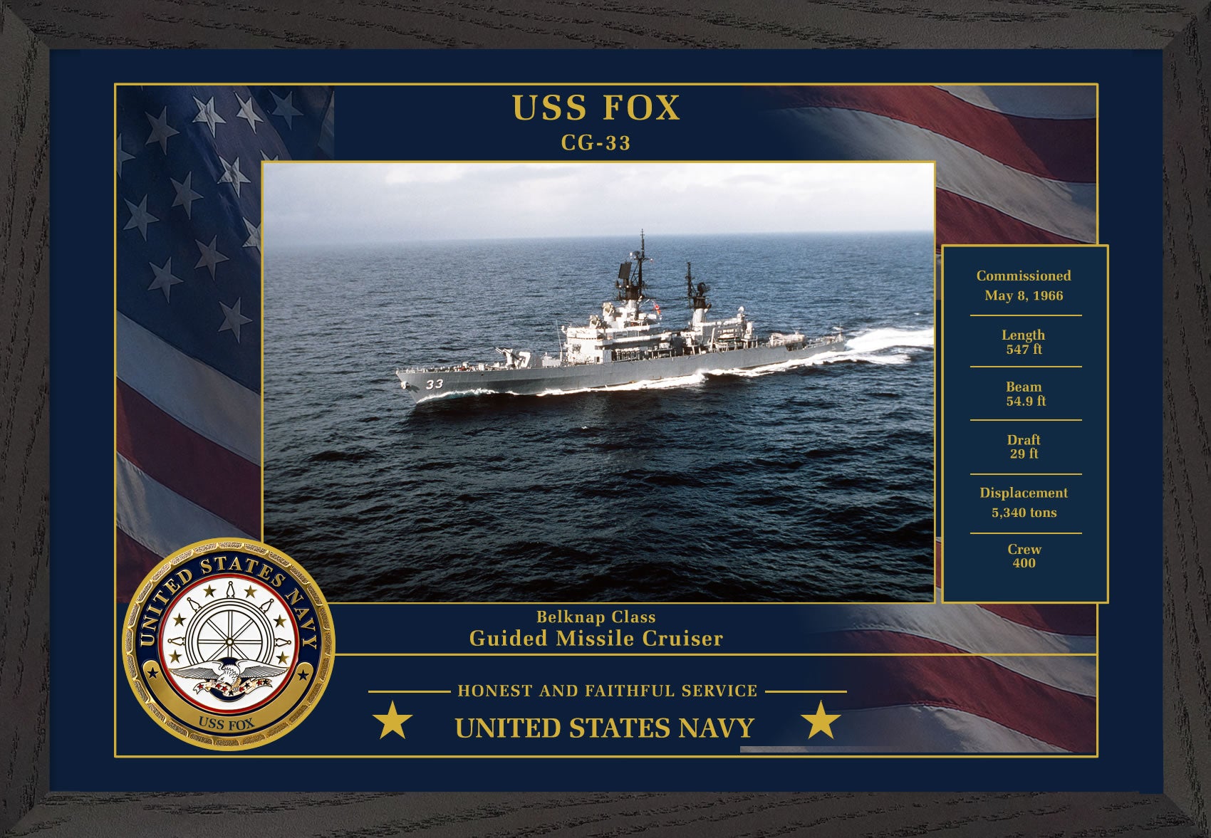 USS Fox CG-33 Framed Patriotic Photo