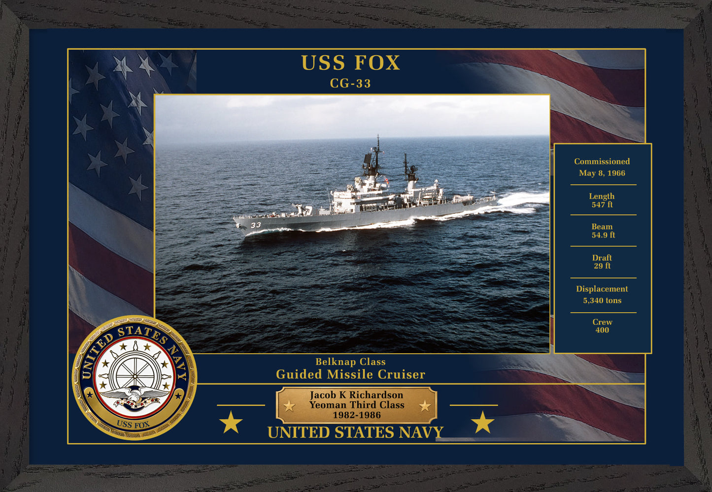 USS Fox CG-33 Framed Patriotic Photo