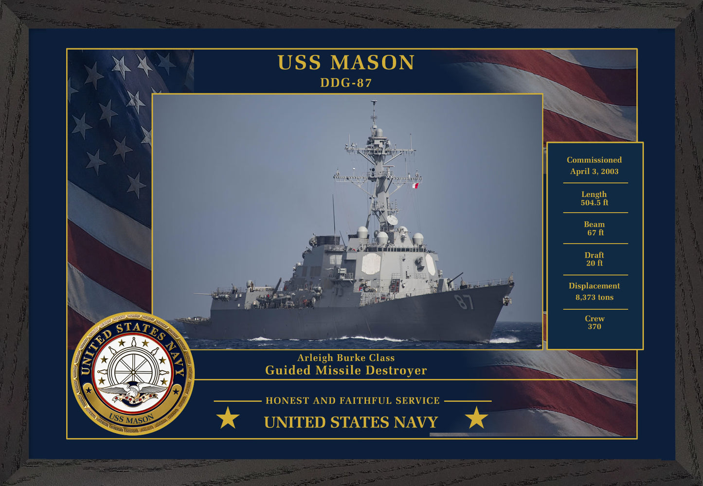 USS Mason DDG-87 Framed Patriotic Photo