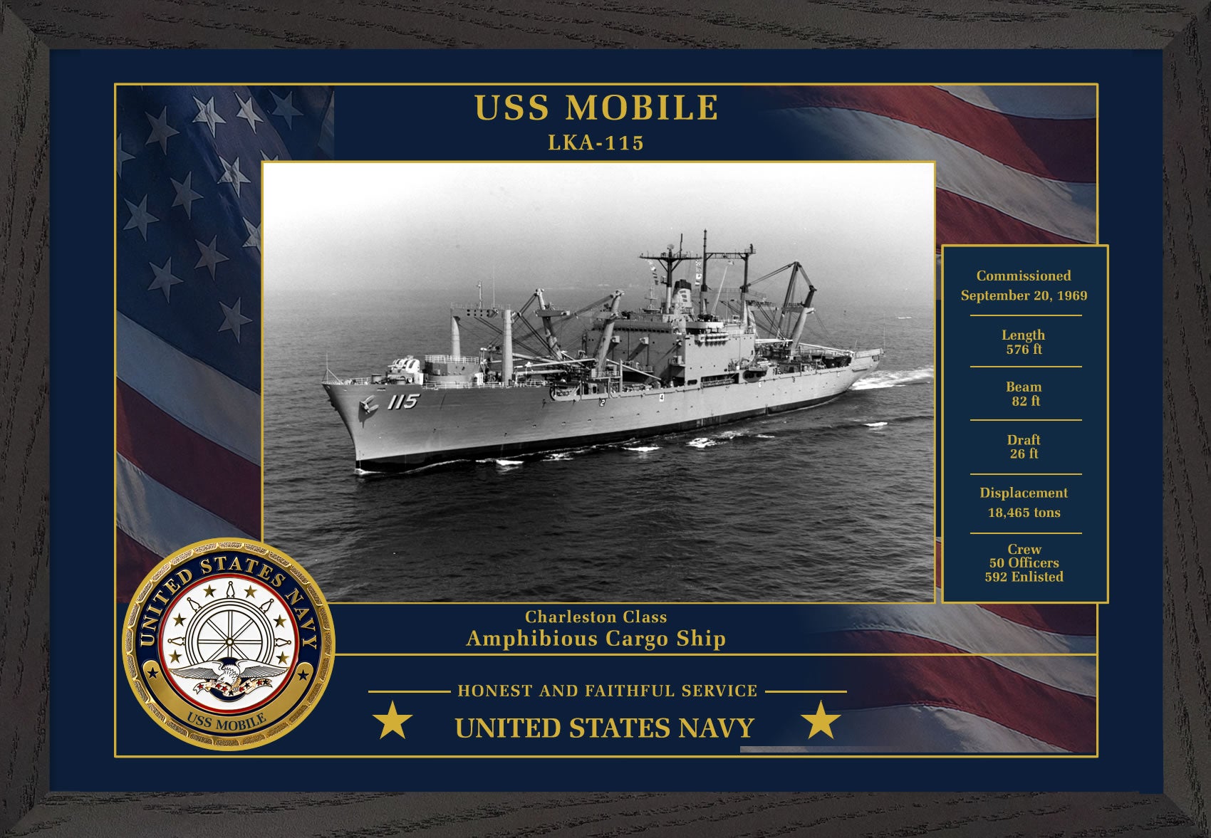 USS Mobile LKA-115 Framed Patriotic Photo