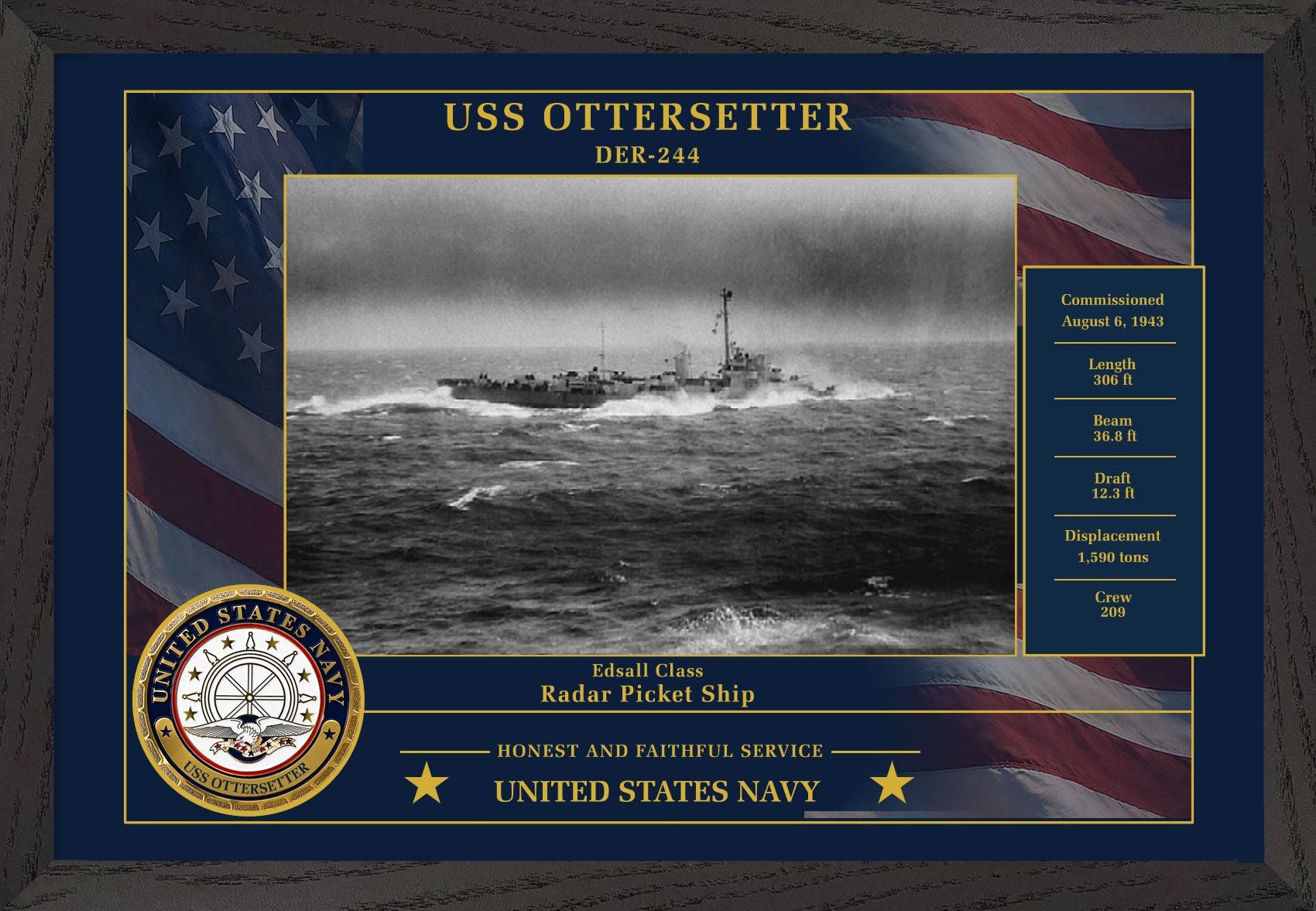 USS Ottersetter DER-244 Framed Patriotic Photo