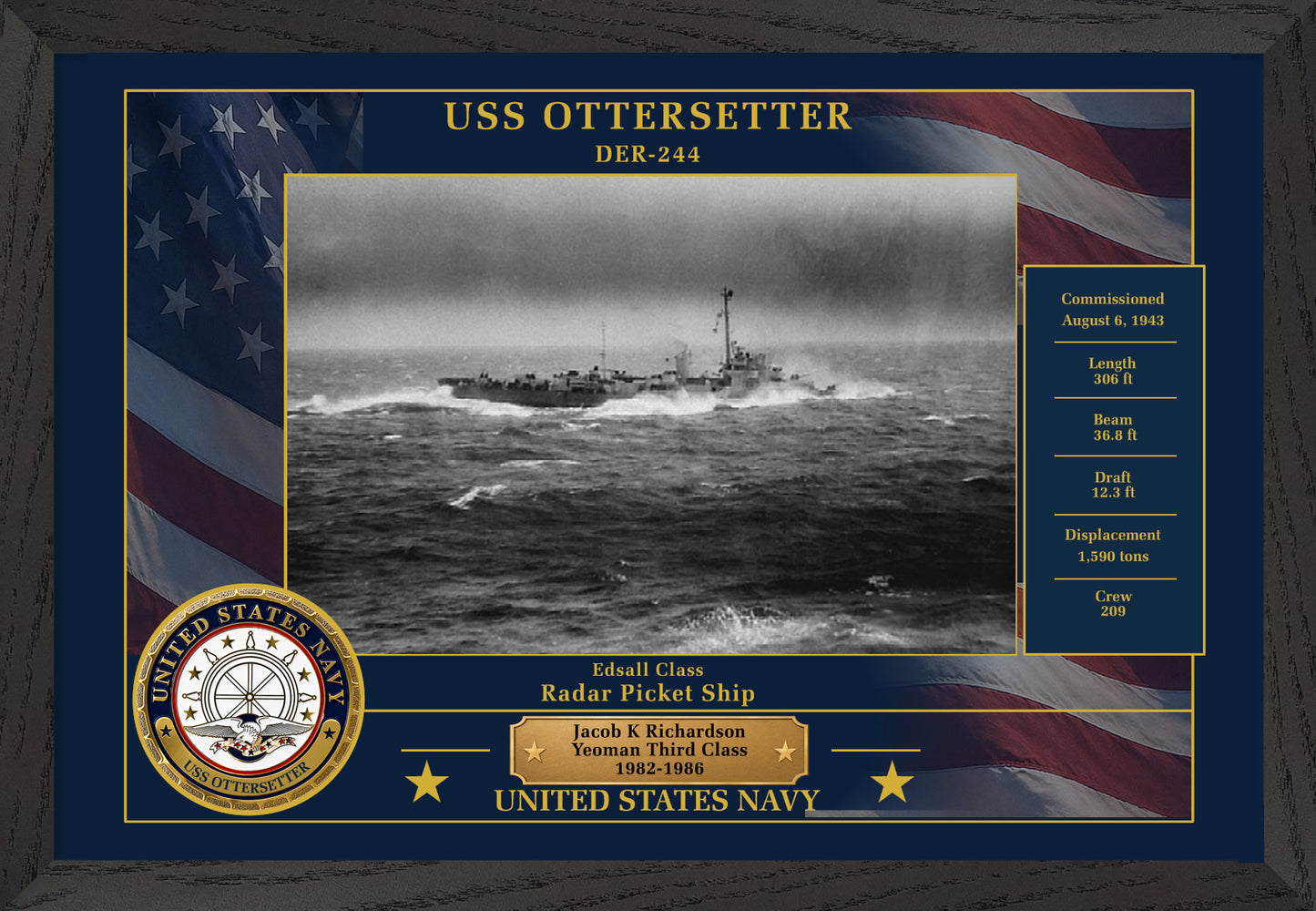 USS Ottersetter DER-244 Framed Patriotic Photo