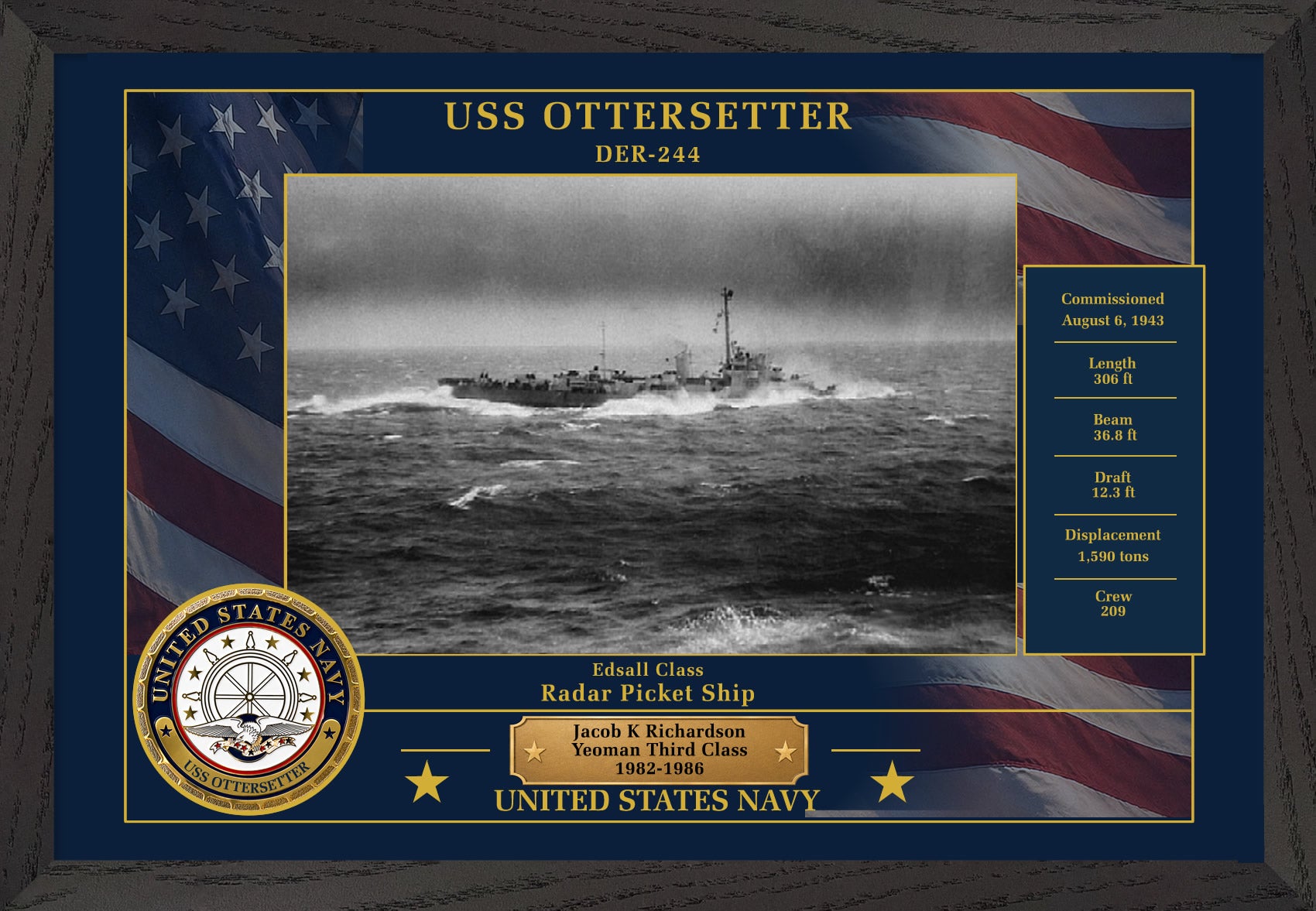 USS Ottersetter DER-244 Framed Patriotic Photo