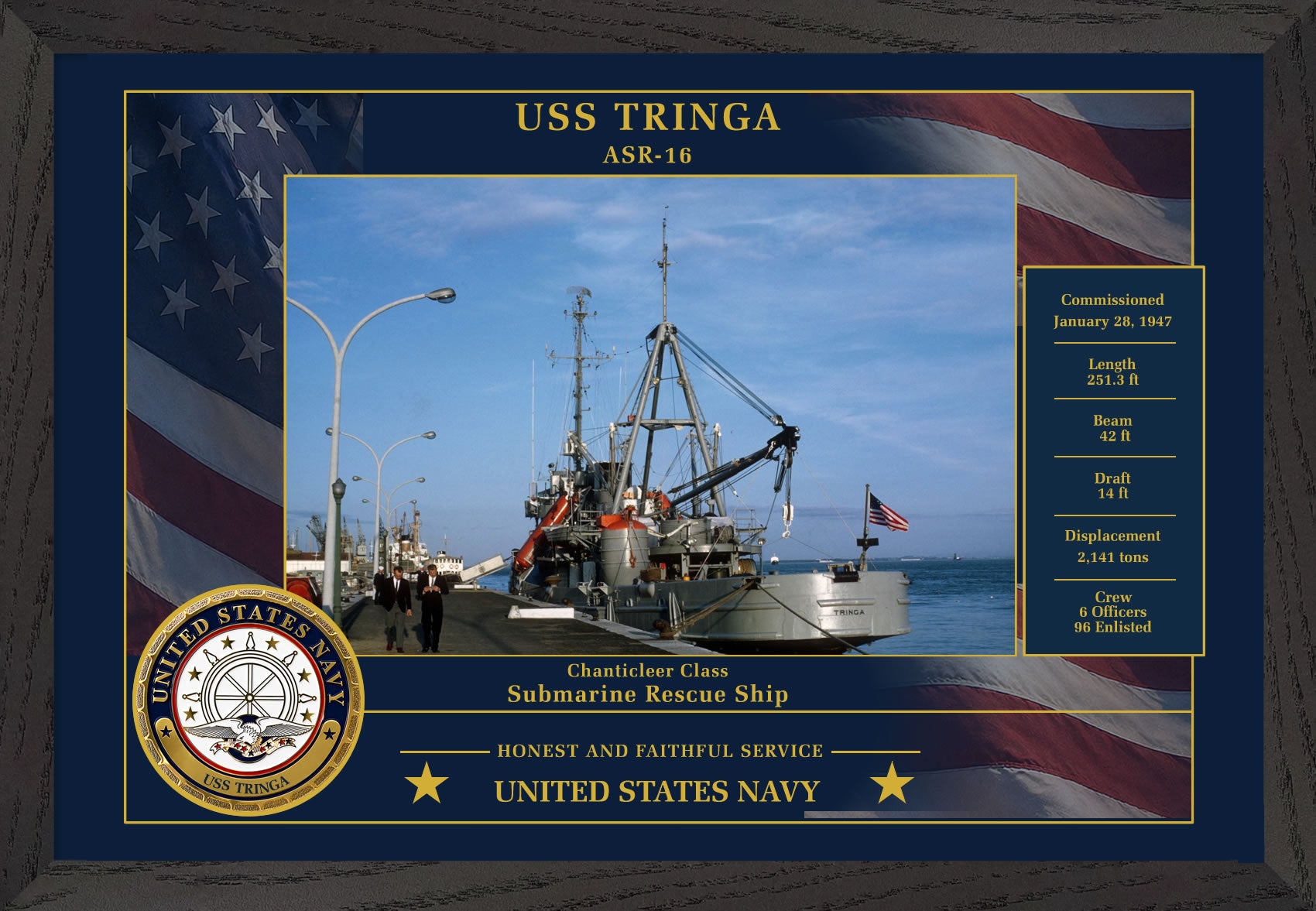 USS Tringa ASR-16 Framed Patriotic Photo