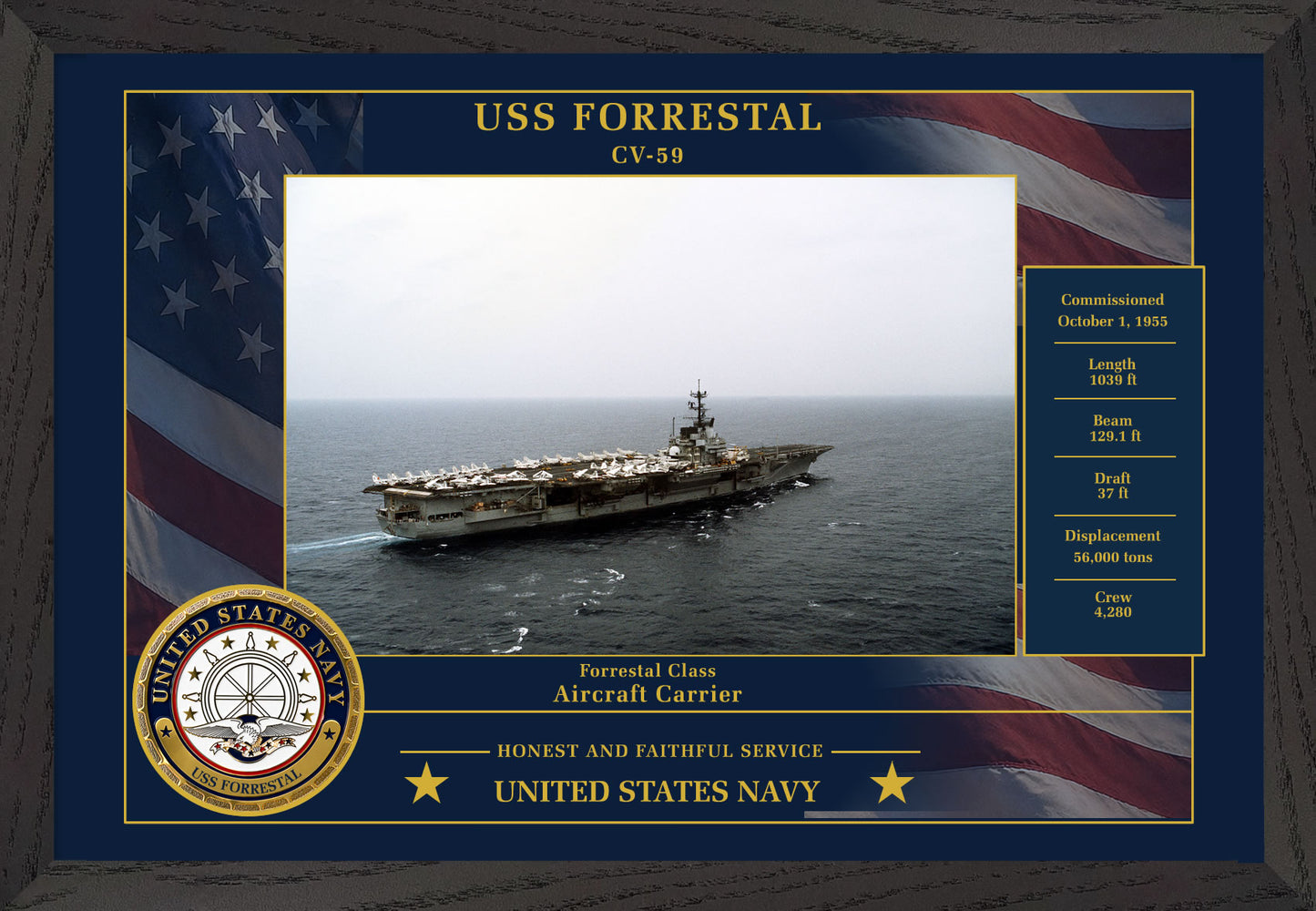 USS Forrestal CV-59 Framed Patriotic Photo