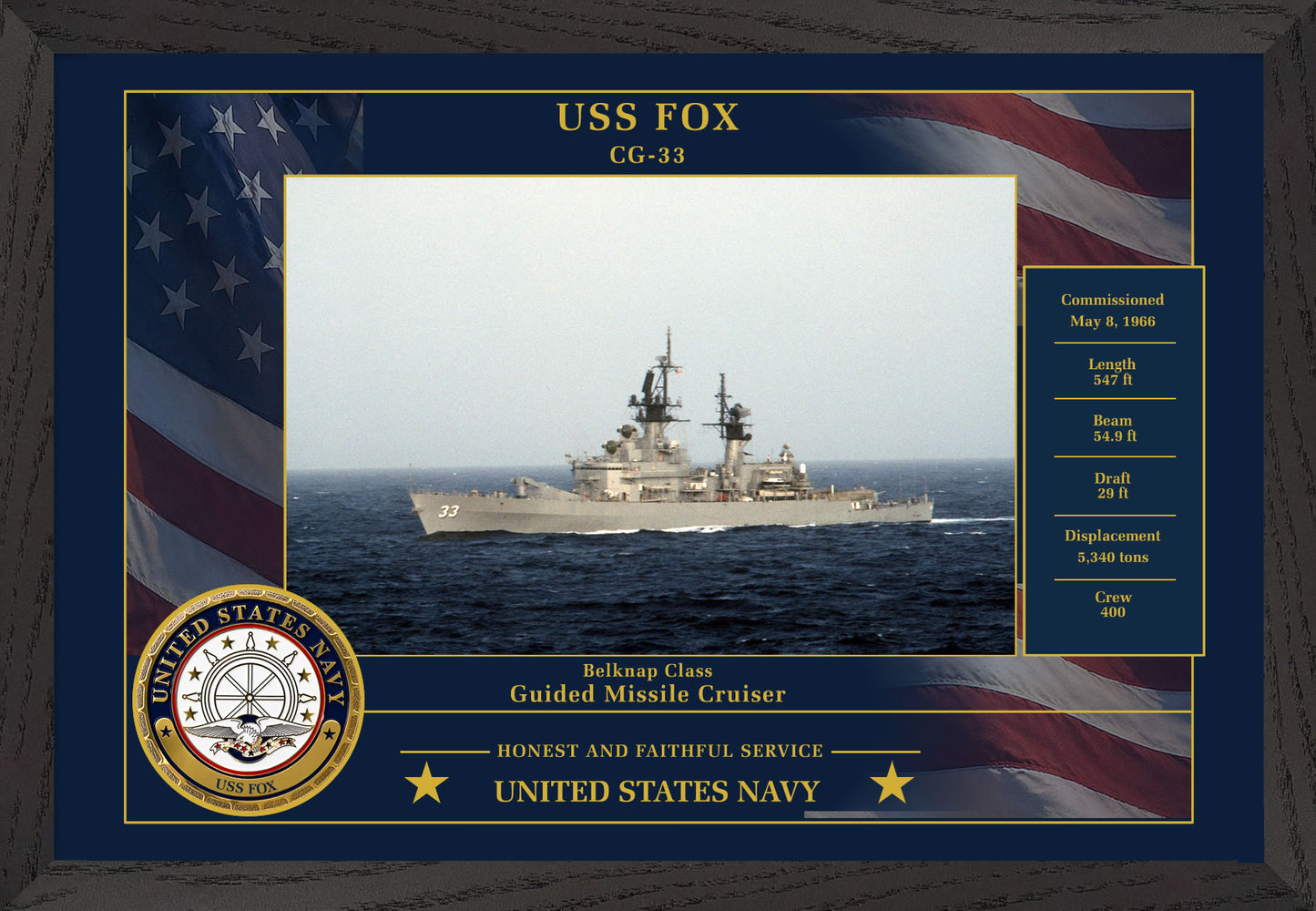 USS Fox CG-33 Framed Patriotic Photo