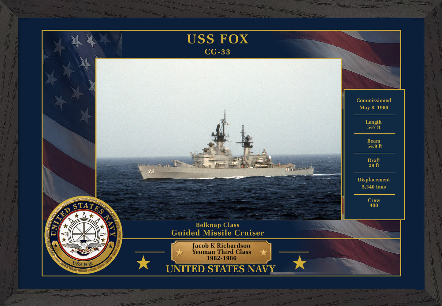 USS Fox CG-33 Framed Patriotic Photo