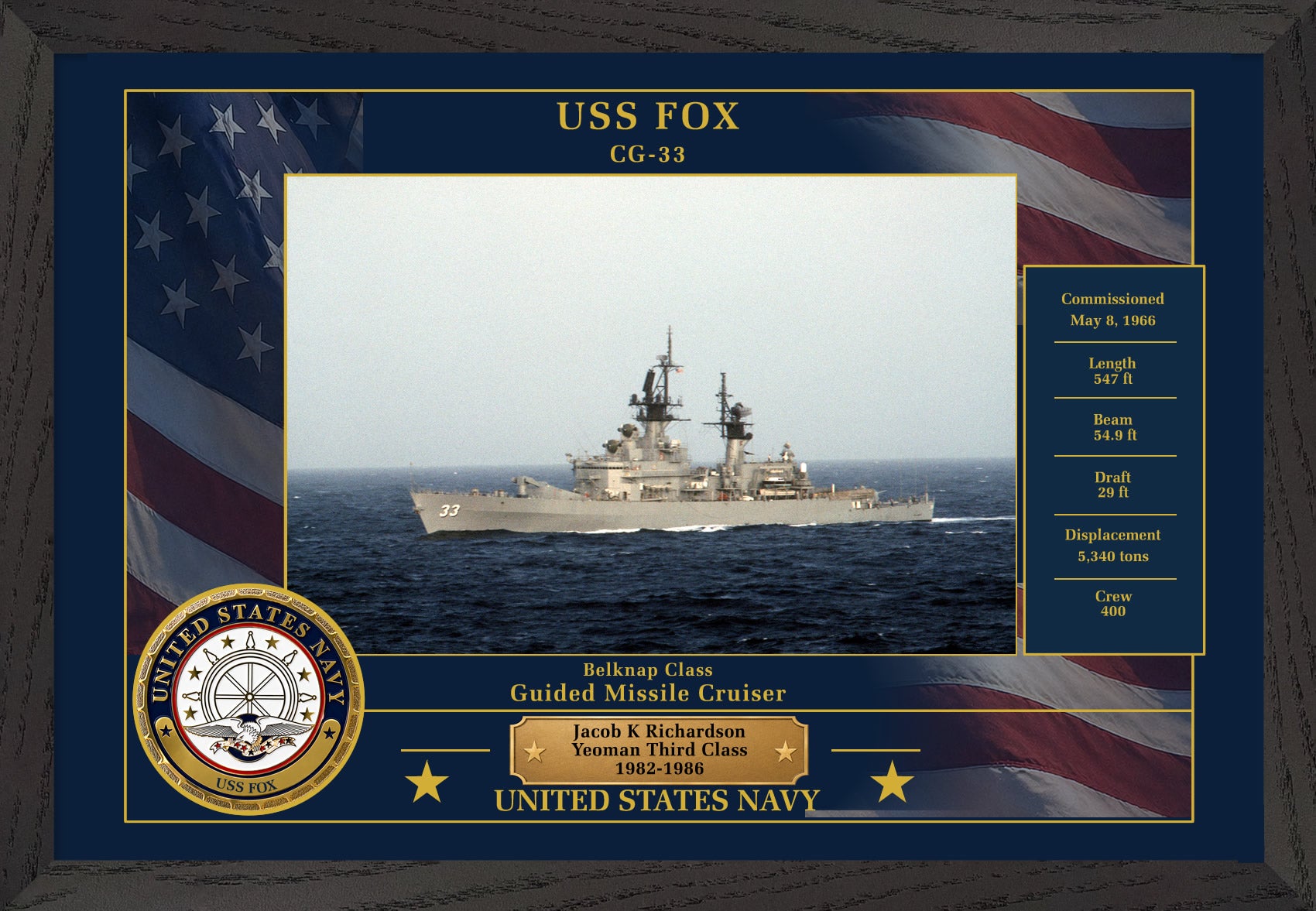 USS Fox CG-33 Framed Patriotic Photo