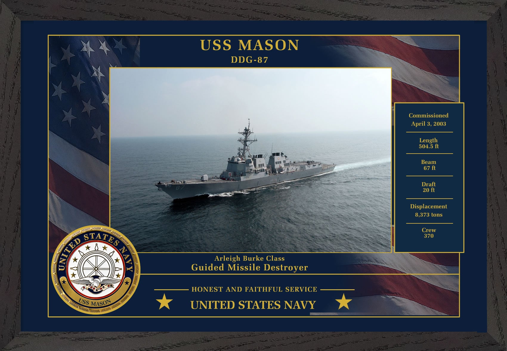 USS Mason DDG-87 Framed Patriotic Photo