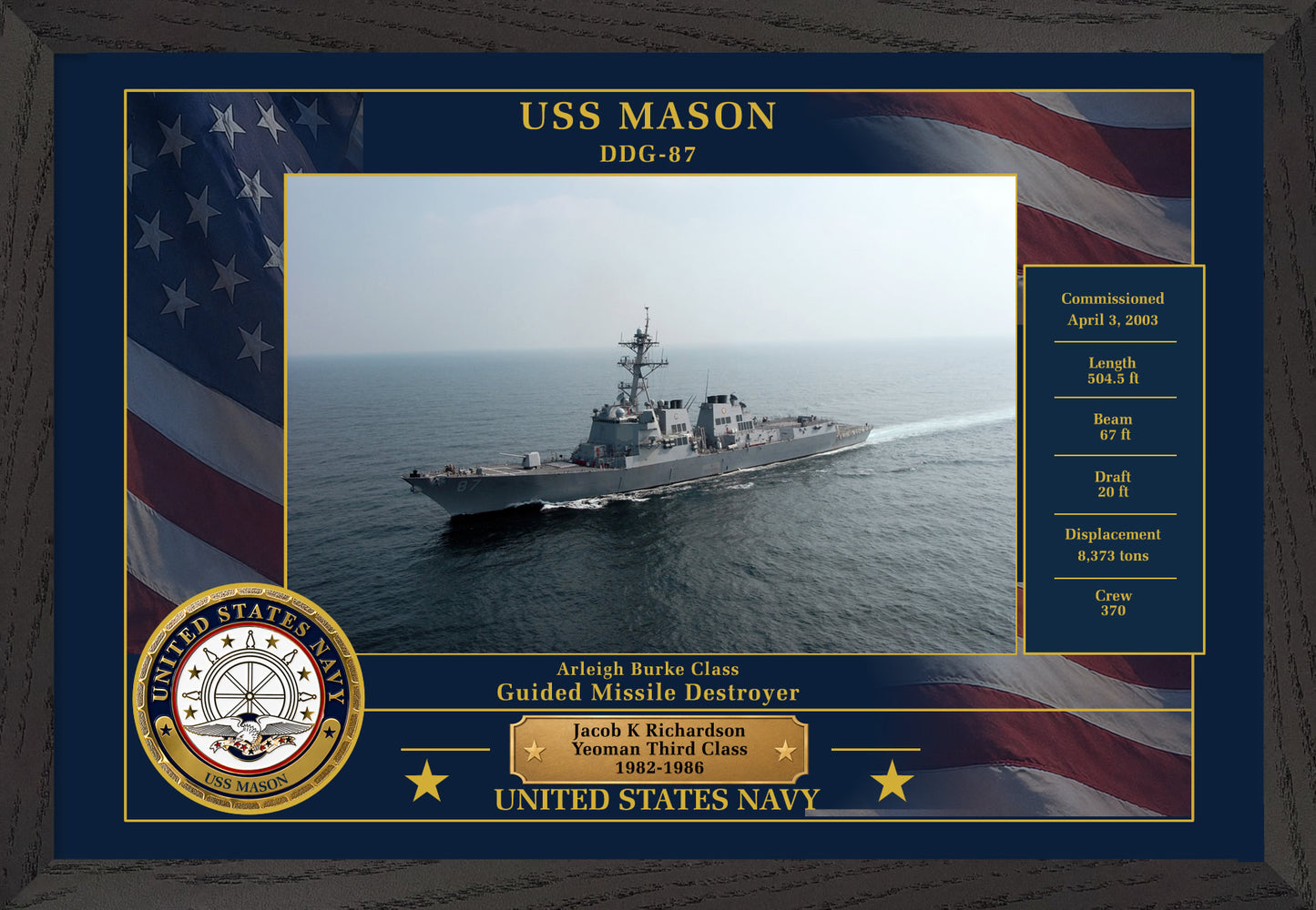 USS Mason DDG-87 Framed Patriotic Photo