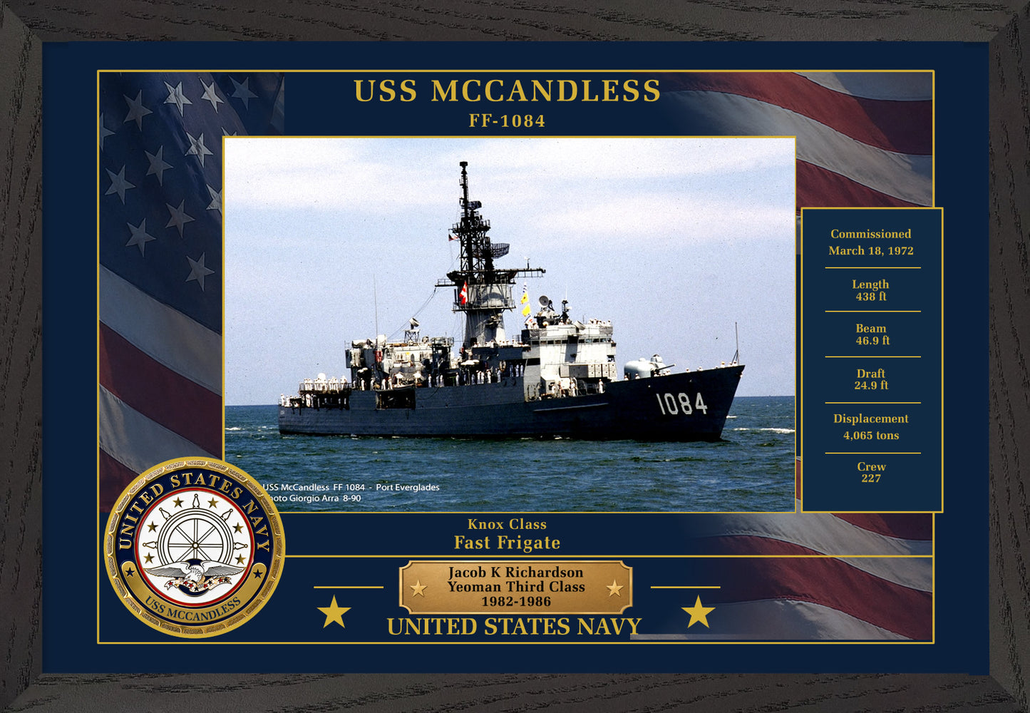 USS Mccandless FF-1084 Framed Patriotic Photo
