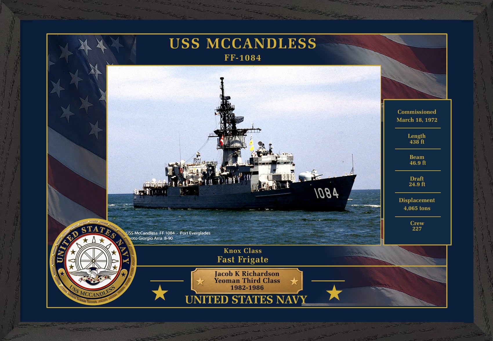 USS Mccandless FF-1084 Framed Patriotic Photo