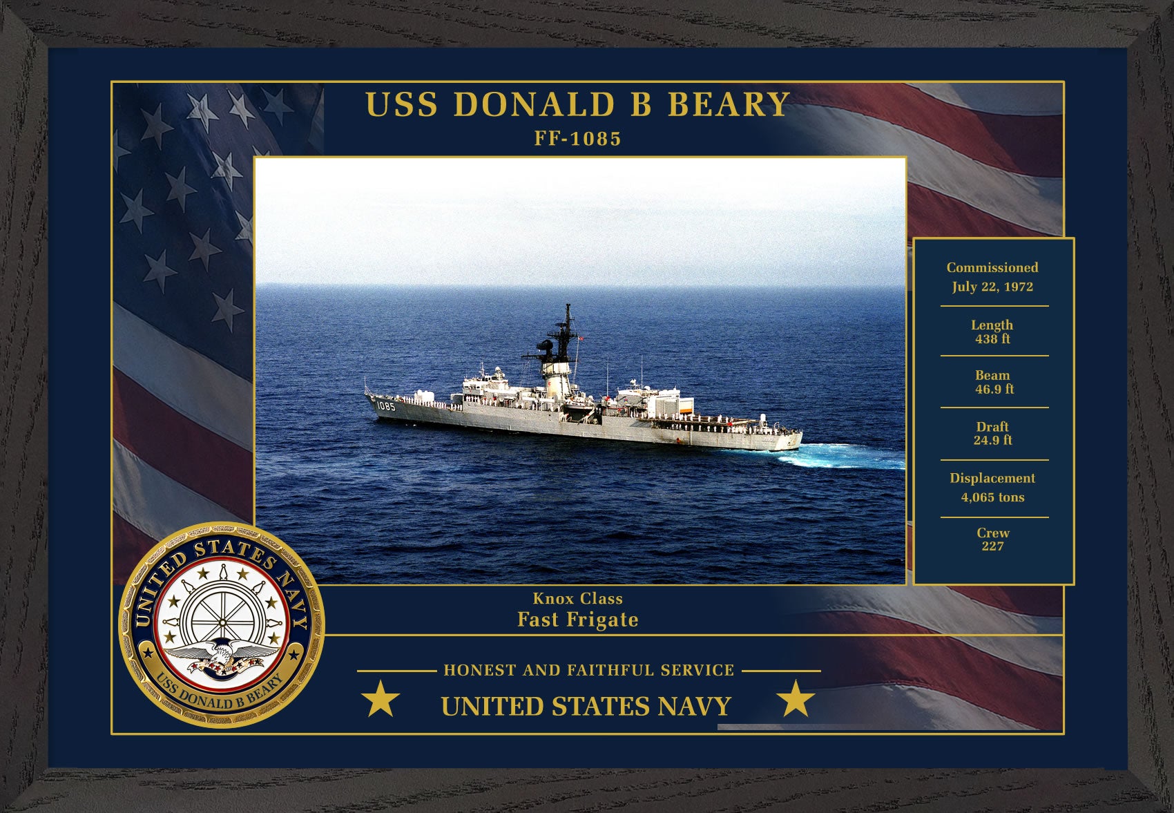 USS Donald B Beary FF-1085 Framed Patriotic Photo