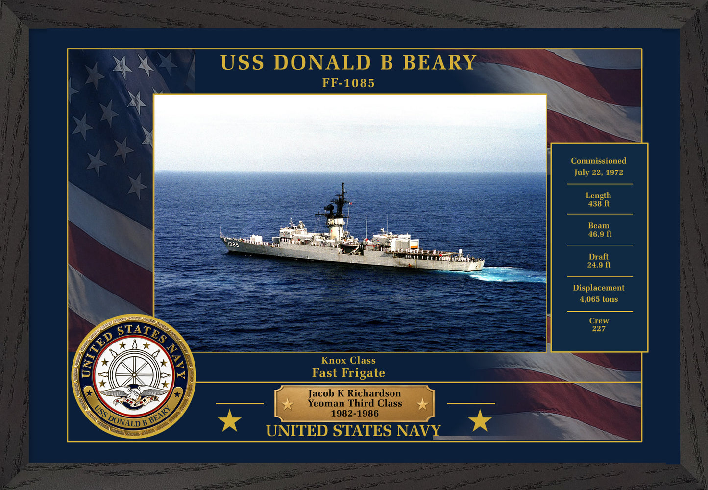USS Donald B Beary FF-1085 Framed Patriotic Photo
